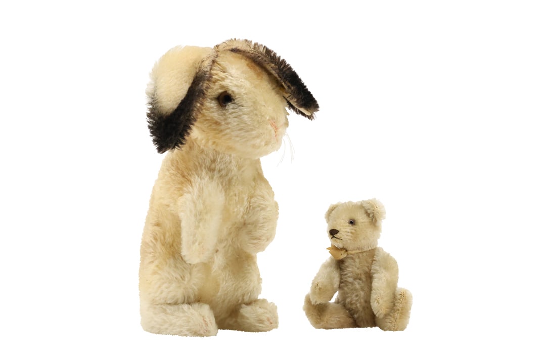 Steiff Stuffed Rabbit Toy 10 in. height and Steiff Stuffed Bear Toy 5 in. height (1 of 14)