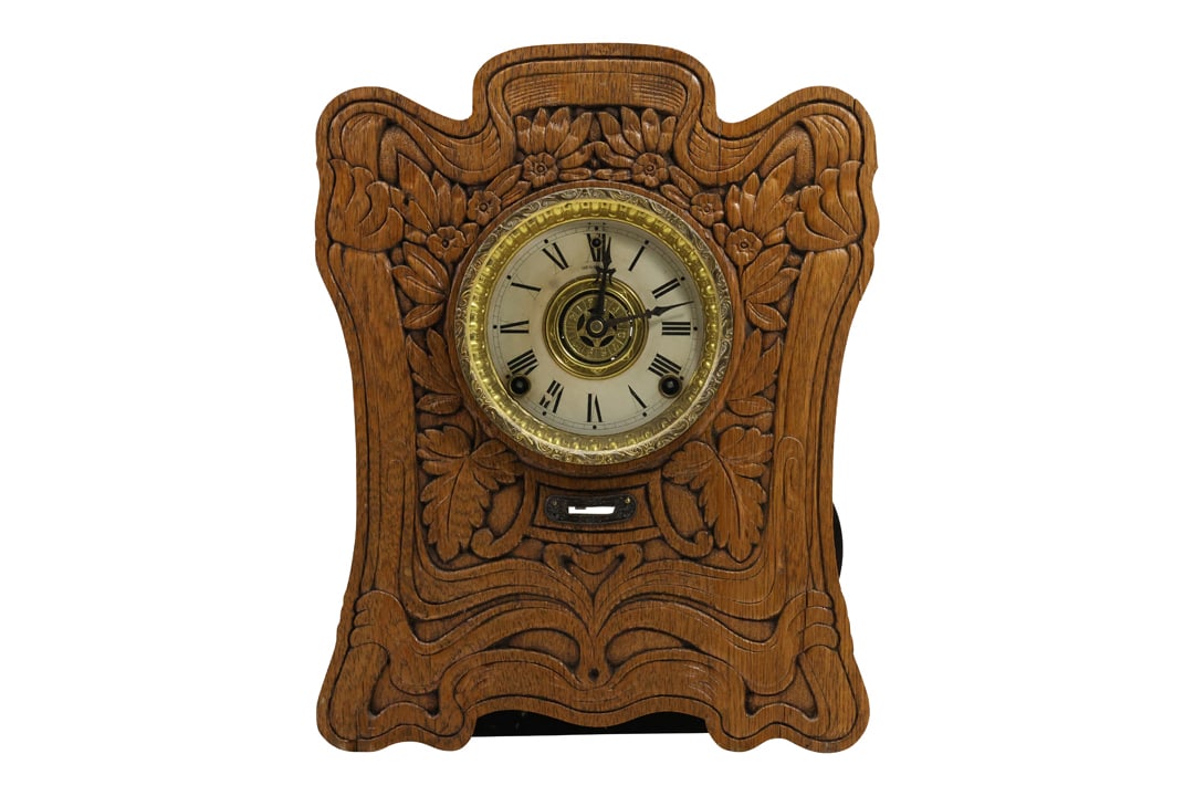 Antique SESSIONS Carved Oak Wood Case Mantle Clock 12 in. x 15 in. x 5 in. (1 of 10)