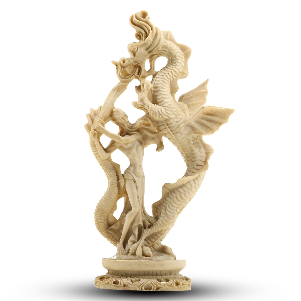 Vintage Asian Carved Resin Man Slaying Dragon Figurine Statue 15 inches height x 8 inches: Vintage Asian Carved Resin Man Slaying Dragon Figurine Statue 15 inches height x 8 inches. size: 15 x 8 x 4 Shelf: B