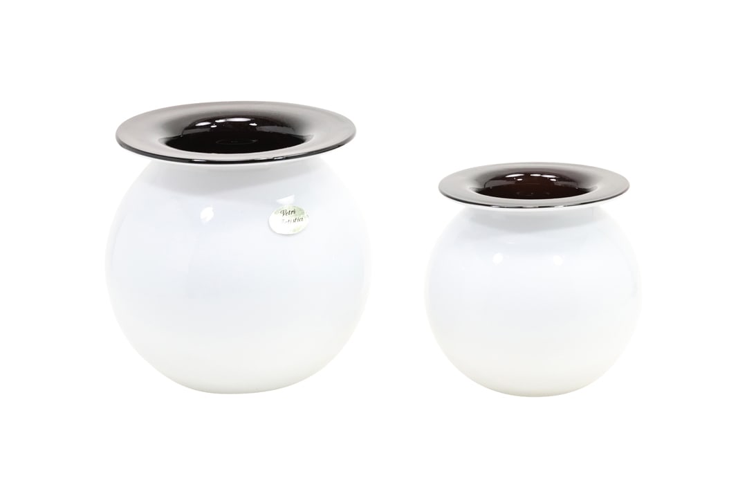 [2] Vetri Artistici White and Black Cased Glass Vases in Two Different Sizes 6 in. and 8 in. (1 of 9)