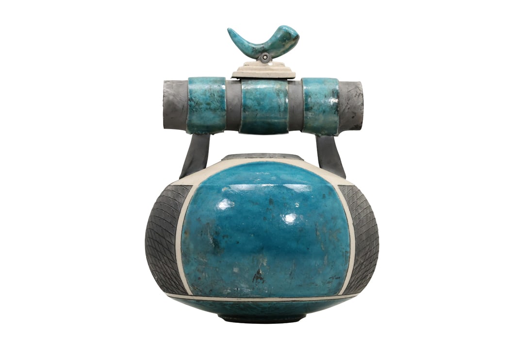 Superb Raku Teal Blue Sculptured Vessel, Large 16 inches height x 14 inches wide (1 of 20)