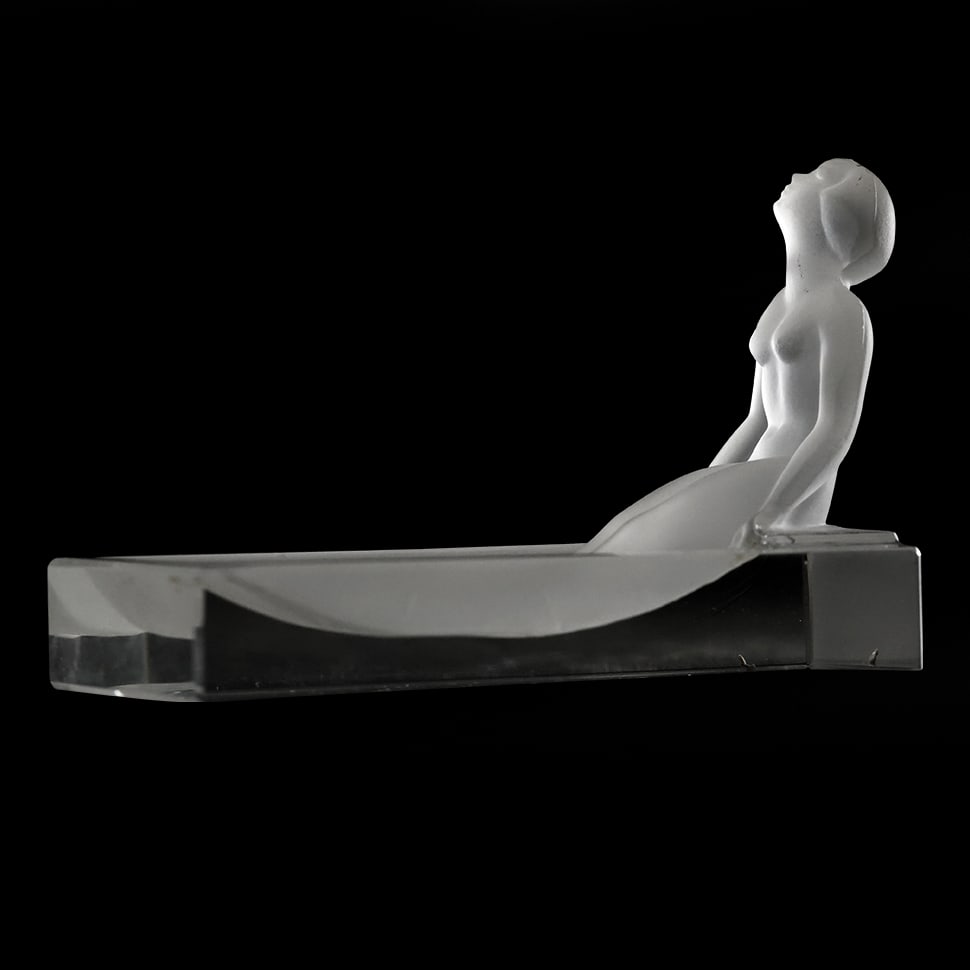 Signed R Lalique France Art Deco Crystal and Satin Glass Girl in Bath Tray (1 of 12)