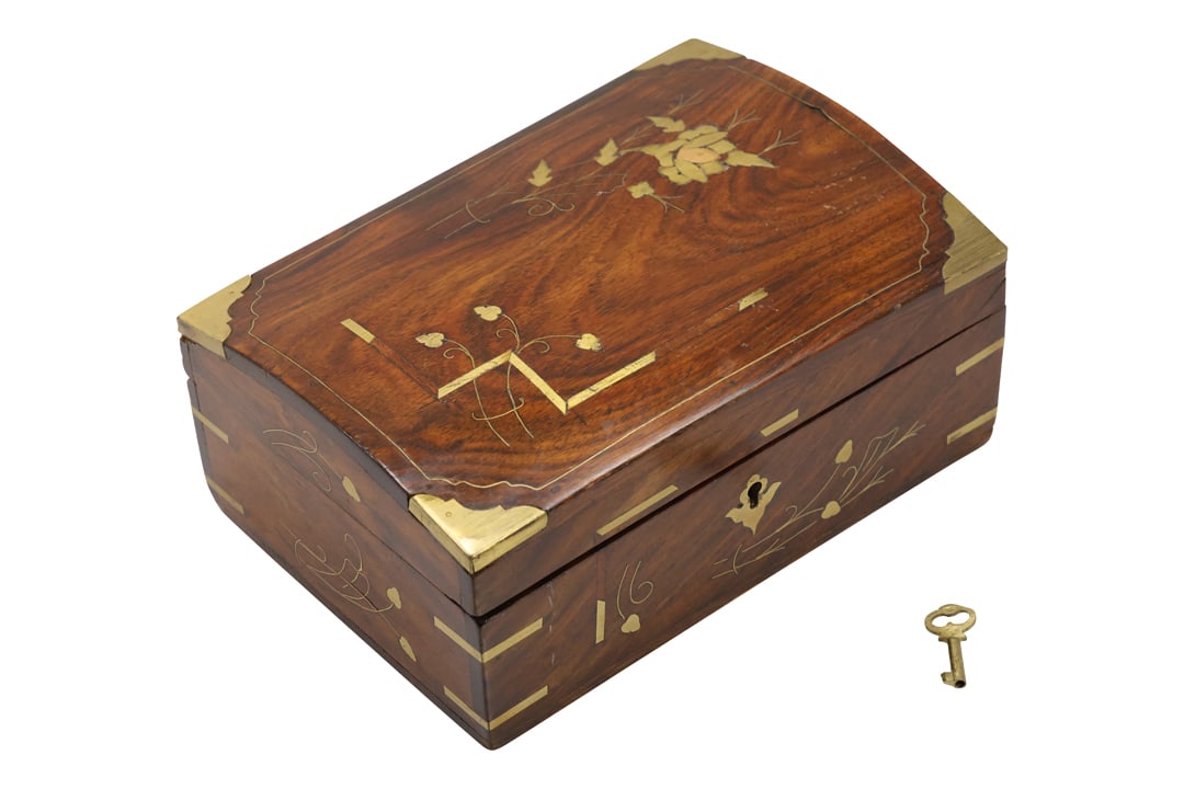 Polished Walnut Wood Brass Inlay Jewelry Box with Fitted Inner Tray 4 in. x 10 in. x 7 in.: Polished Walnut Wood Brass Inlay Jewelry Box with Fitted Inner Tray 4 in. x 10 in. x 7 in. size:4 x 10 x 7 Shelf: B