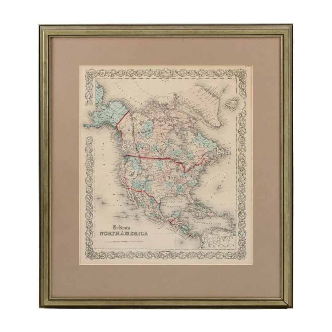 1855 Colton's North America Map, Framed, Published by Johnson & Browning , 172 William St, NY (1 of 19)