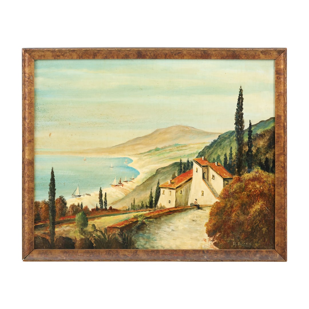 August Rixen (1897 - 1984), Oil on Board Painting Coastal European Hilltop Fortress (1 of 14)