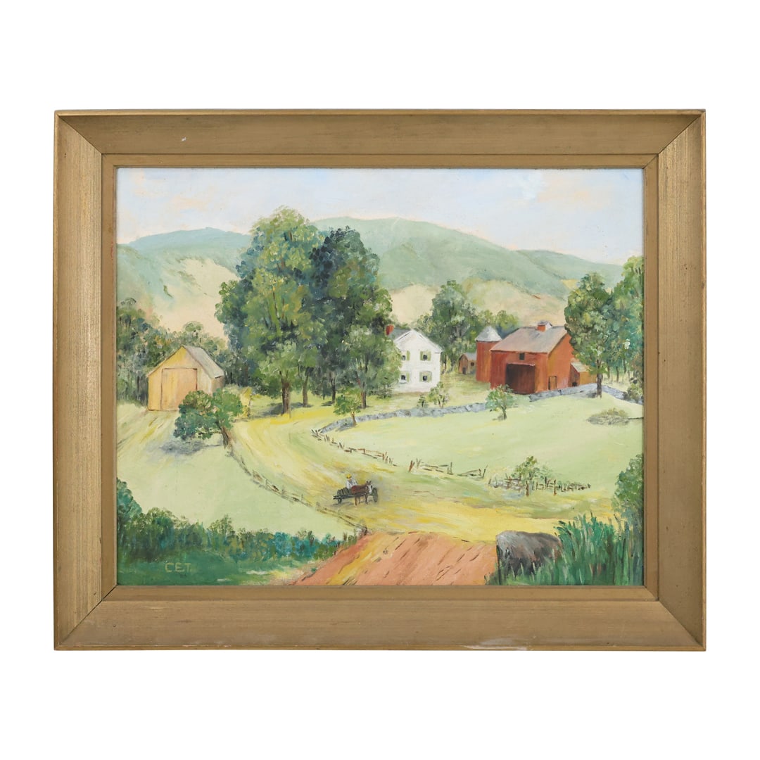 Signed C.E.T., Vintage Oil on Board Painting of a Working Farm in Landscape, Framed (1 of 14)