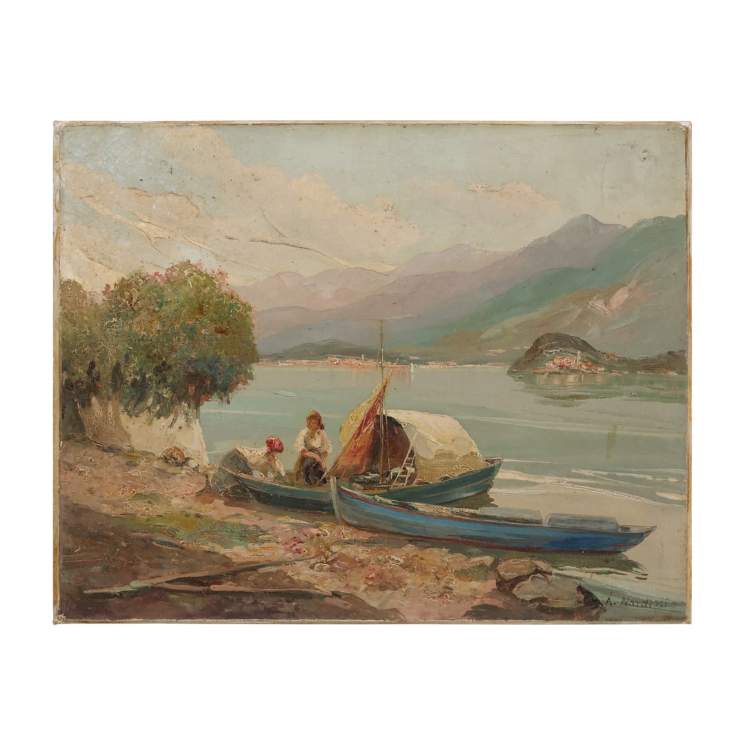 Signed A Nardeni, Vintage Oil Painting Figures in Boat on Shore Line Seascape (1 of 15)