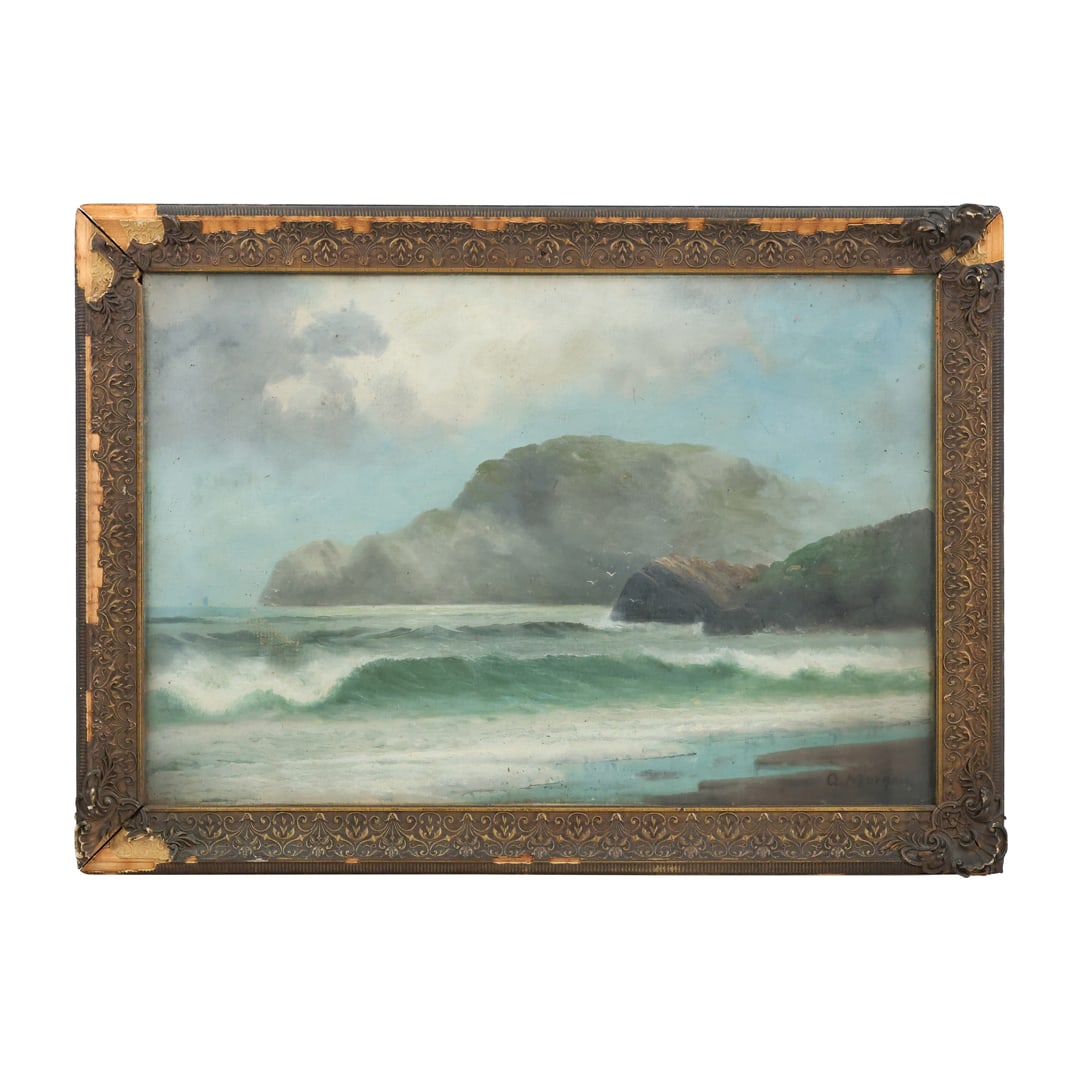 Signed O Morgan, 19th C. Oil on Canvas Painting Seascape, Framed and Under Glass (1 of 11)