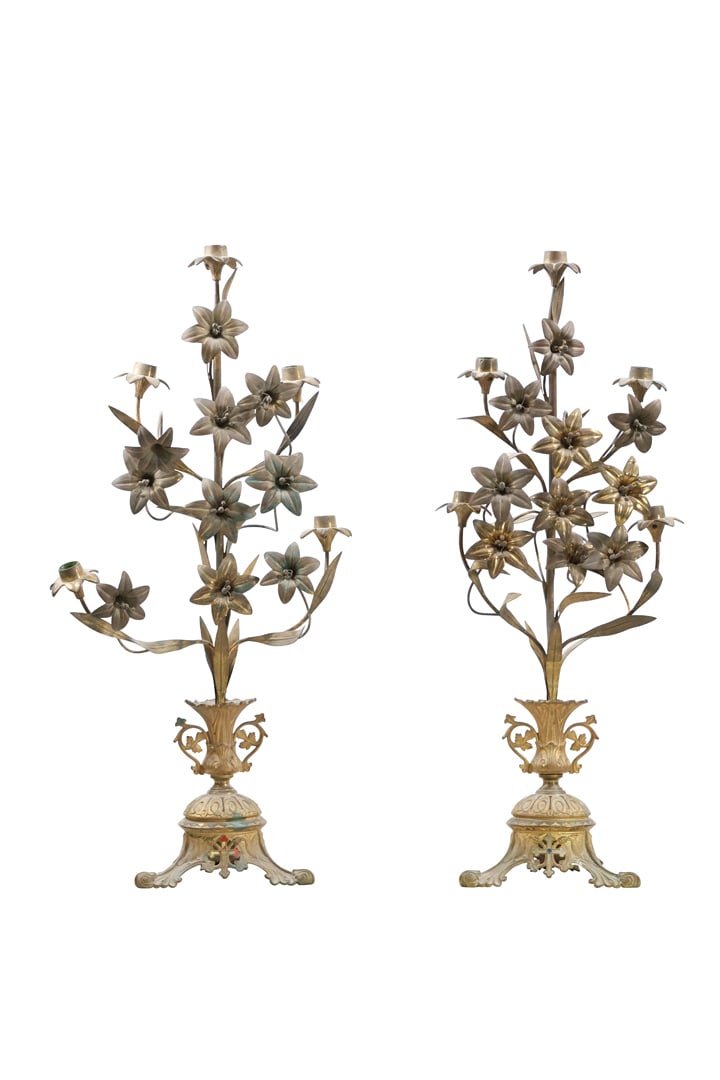 Pair Cast Bronze 19th C. American Gothic Tall Floral Garnitures 28 inches height x 12 in. wide (1 of 16)