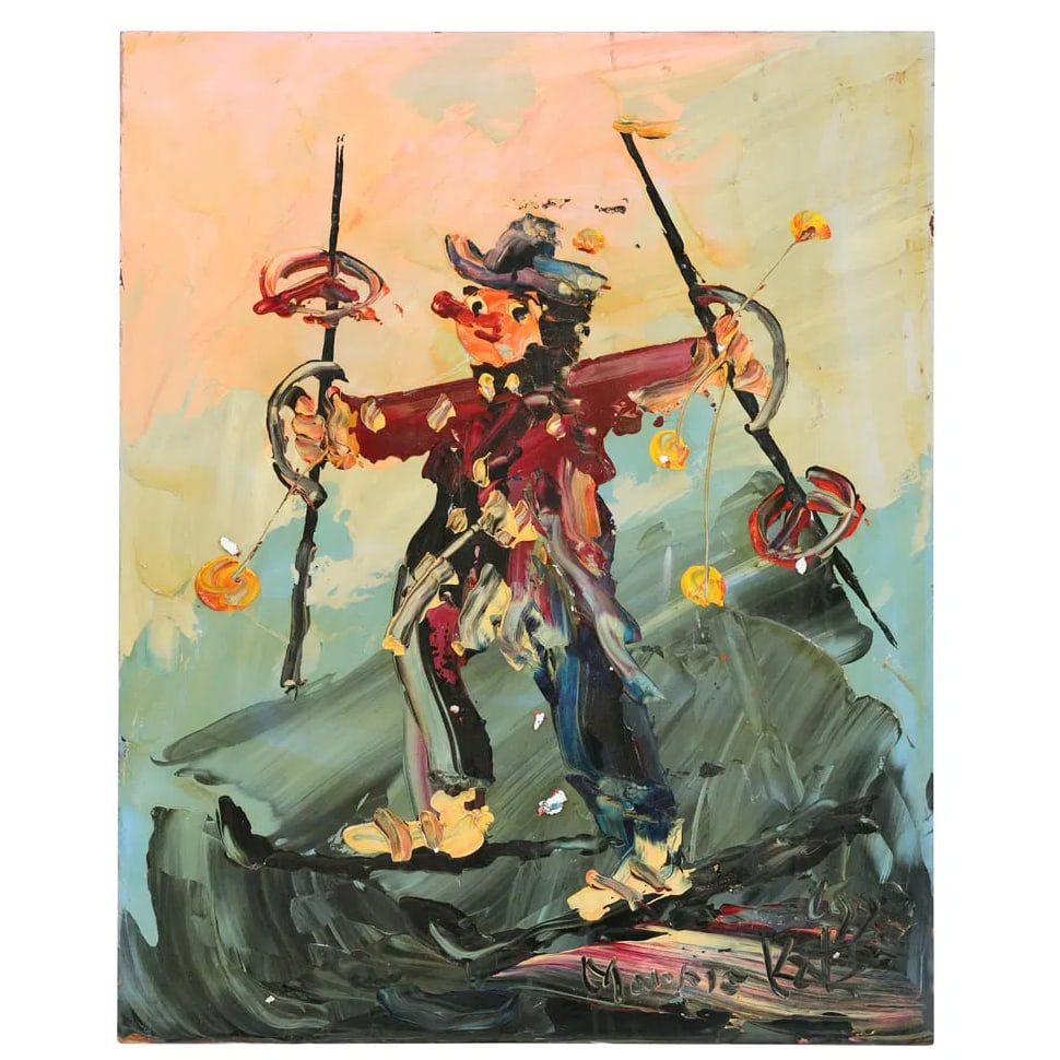 Morris Katz 1990, Jewish American, Acrylic Painting on Board, "Skier": Morris Katz 1990, Jewish American, Acrylic Painting on Board, "Skier". Well Listed Artist. size: 20 x 16; ASKart: Morris Katz (born Moshe Katz on March 5, 1932 in Galicia, Poland, died November 12, 20