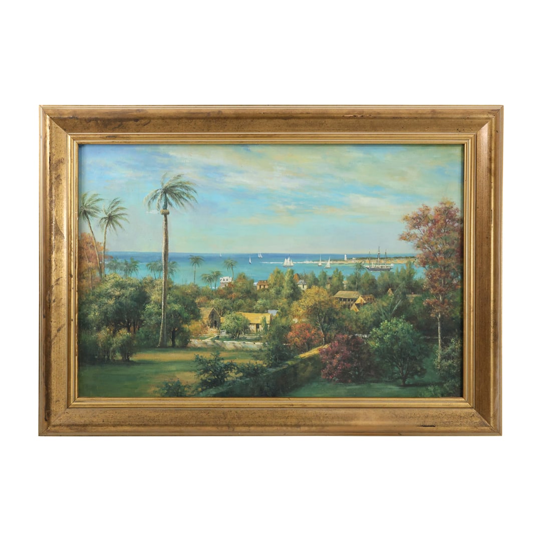 Panoramic View of the Harbour at Nassau in the Bahamas by Albert Bierstadt, Copied Oil Painting (1 of 18)