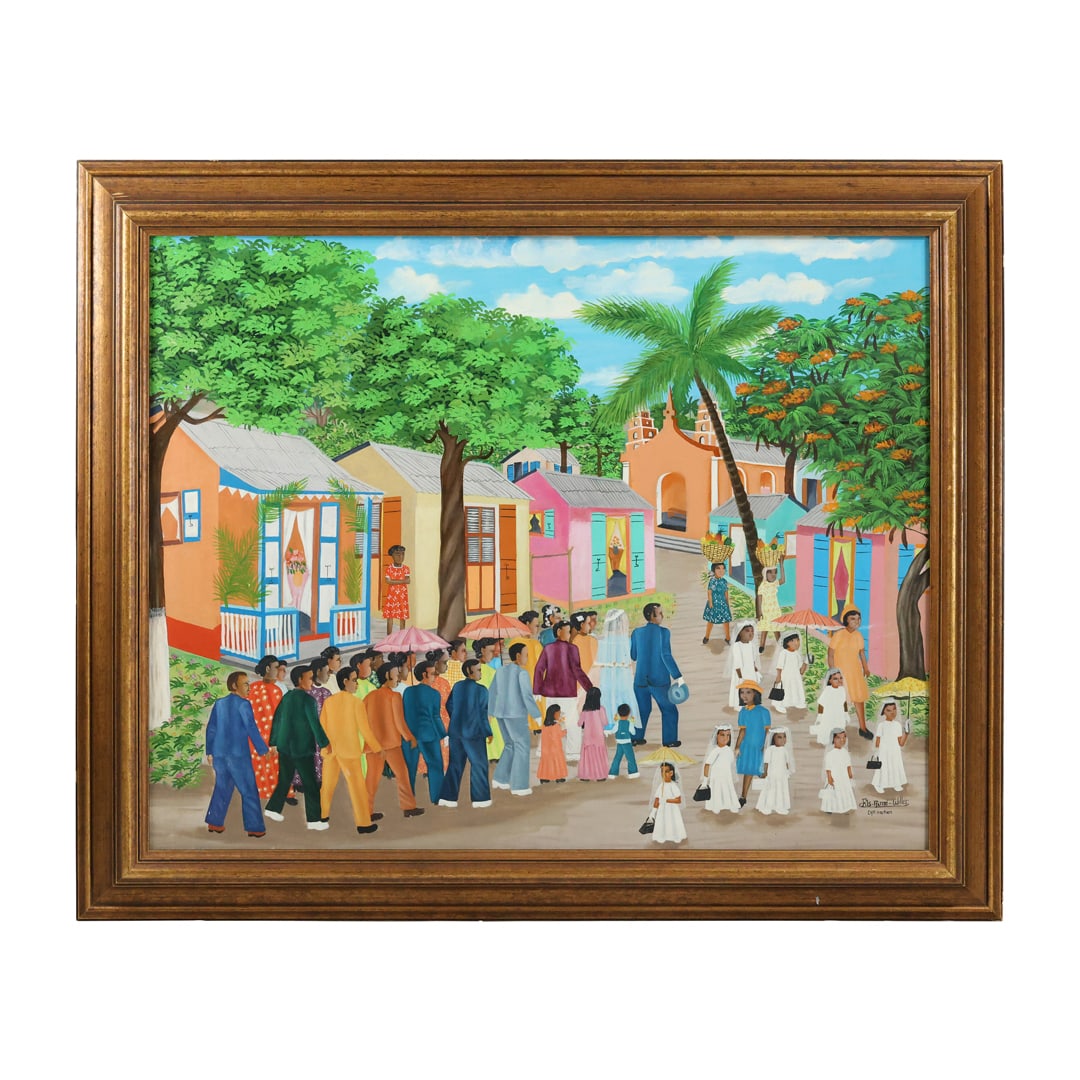 Fils Aime Willer, Haitian, Oil Painting, Wedding Procession, Framed (1 of 19)
