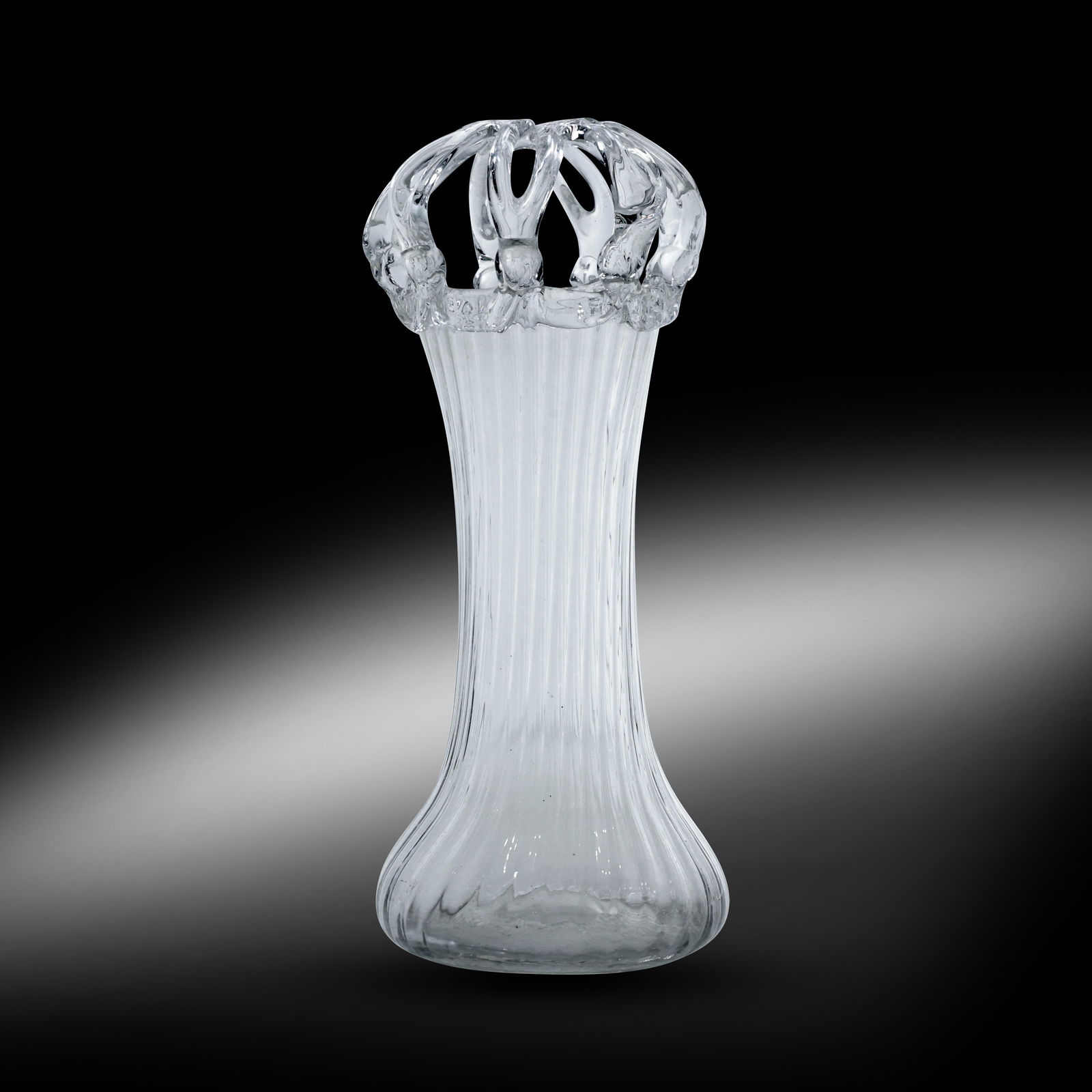 Hand Blown Clear Art Glass Crown Top Vase with Ribbed Body (1 of 15)