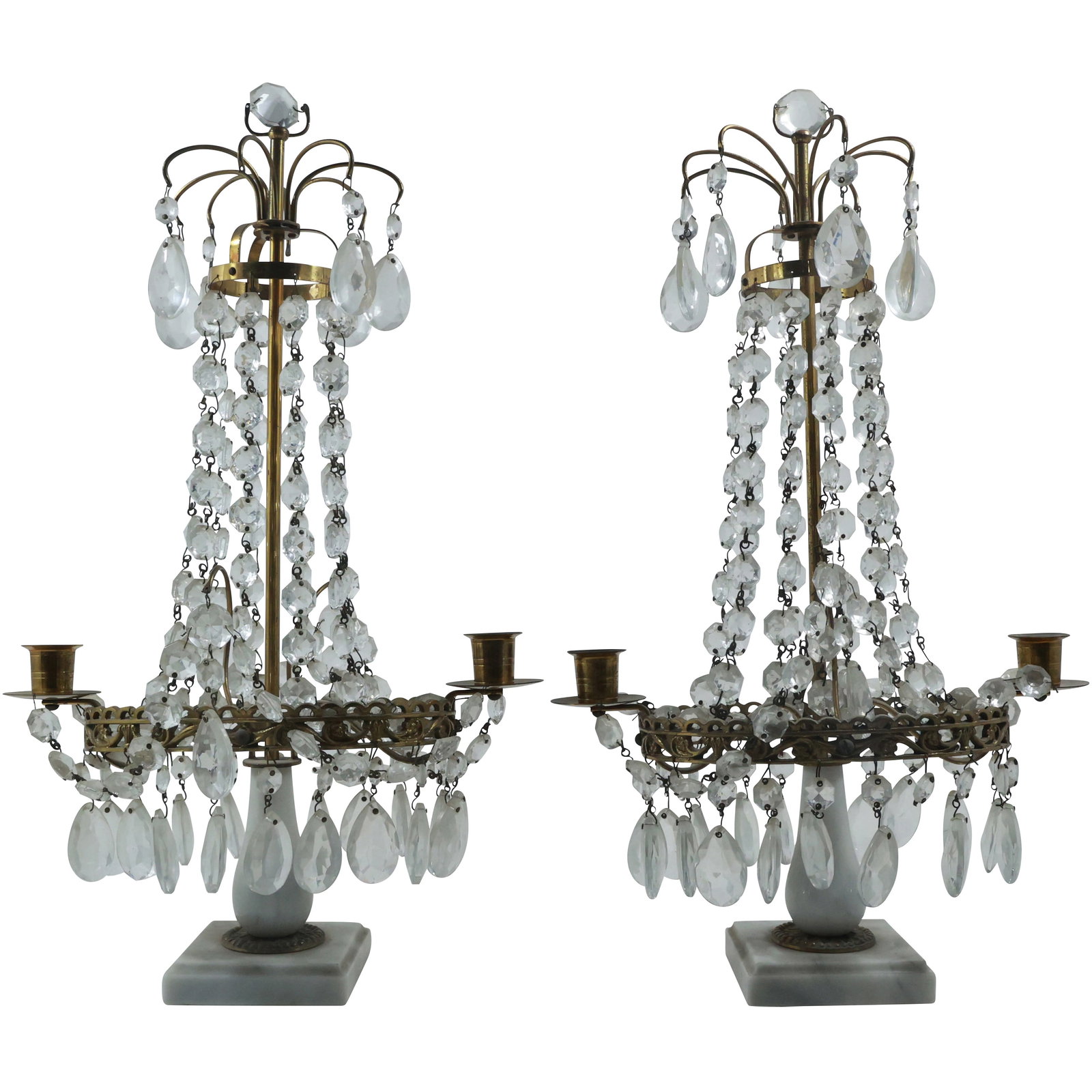 Pair of 20th Century Gustavian Style Table Lustres or Candelabra: Pair of 20th Century Gustavian Style Table Lustres or Candelabra size: 17x10.25 Shelf: D