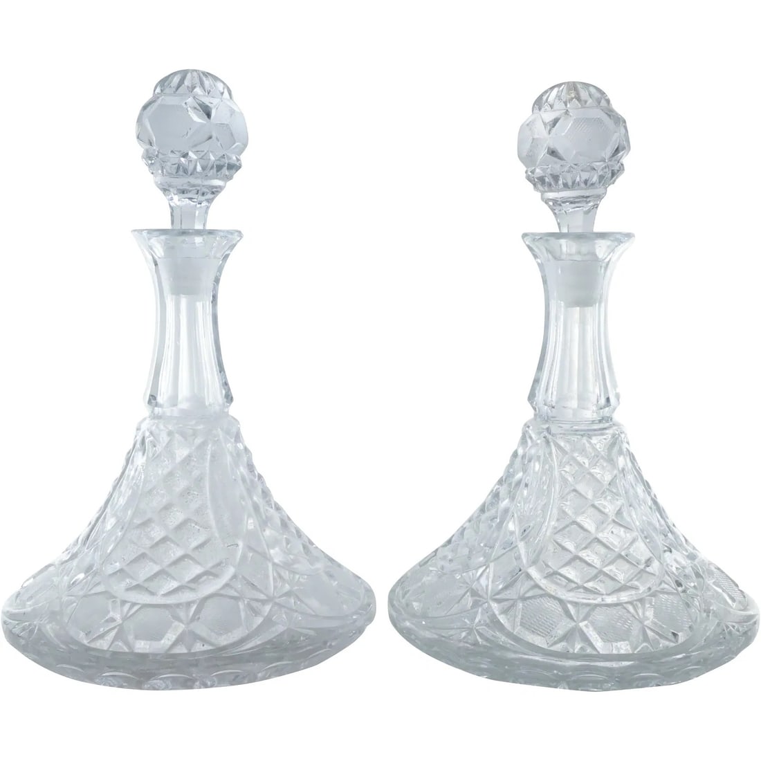 Matched Pair Crystal Glass Ship's Liquor Decanters with Stoppers (1 of 20)