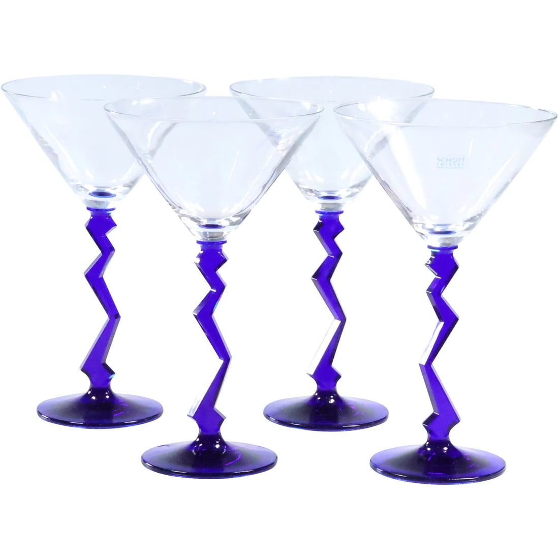 Set of 4 Schott Zwiesel Memphis Style Cobalt Blue Zigzag Martini Glasses (1 of 10)