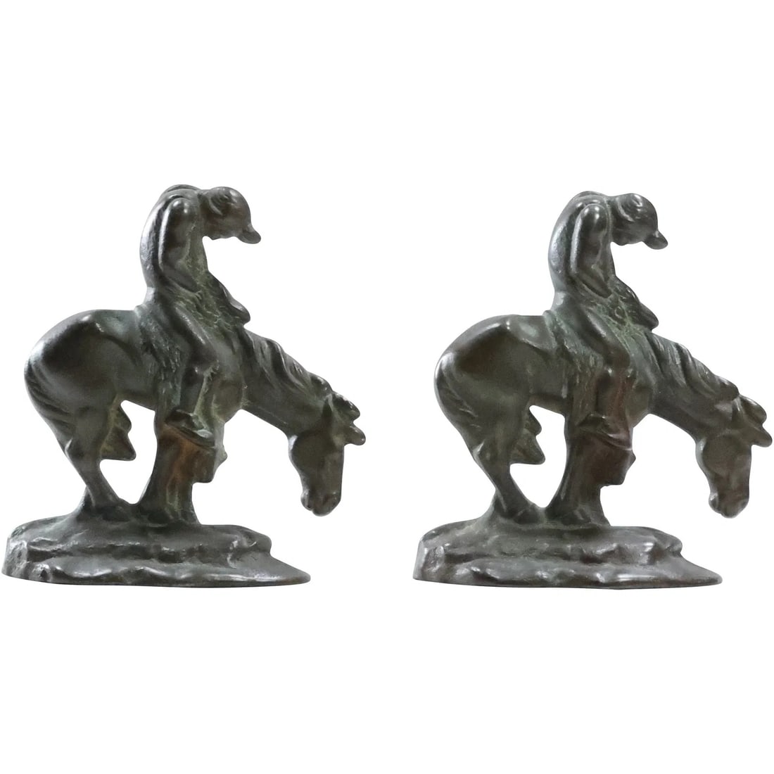 Vintage Cast Iron Bookends (2) "End of the Trail" Western Motif of Rider & Horse (1 of 17)