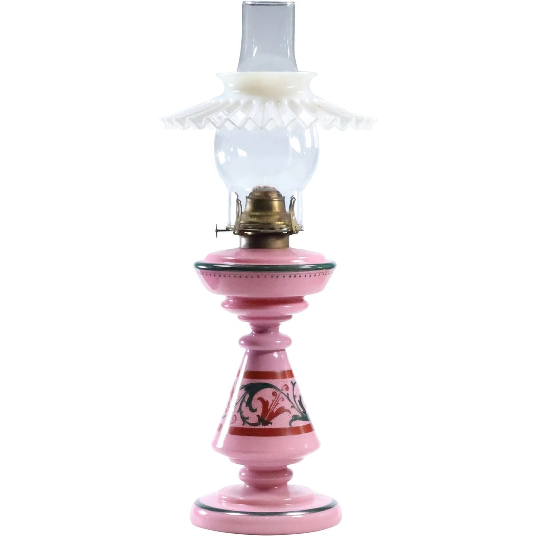 19th C. Victorian Pink Opaline Oil Lamp (1 of 10)