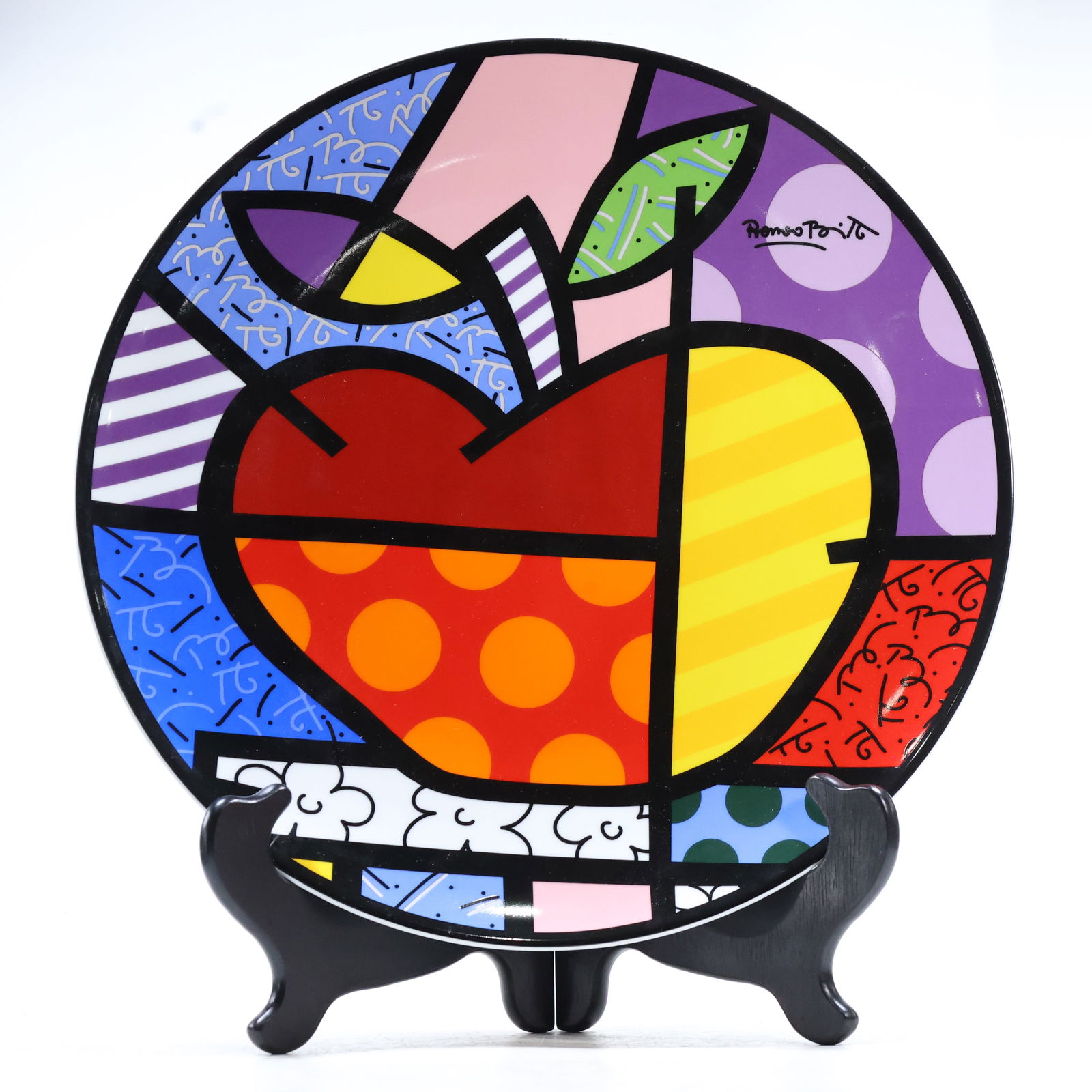 Large Romero Britto "Big Apple" Pop Art Bauhaus Style Decorative Plate Signed (1 of 13)