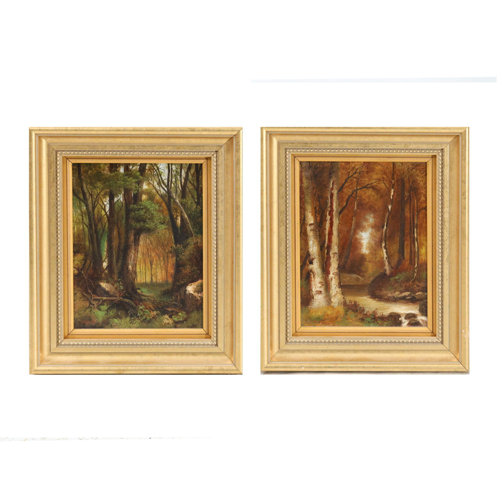 Pair Artist Signed 19th C. Oil on Canvas Paintings Woodland Landscapes with Streams (1 of 13)
