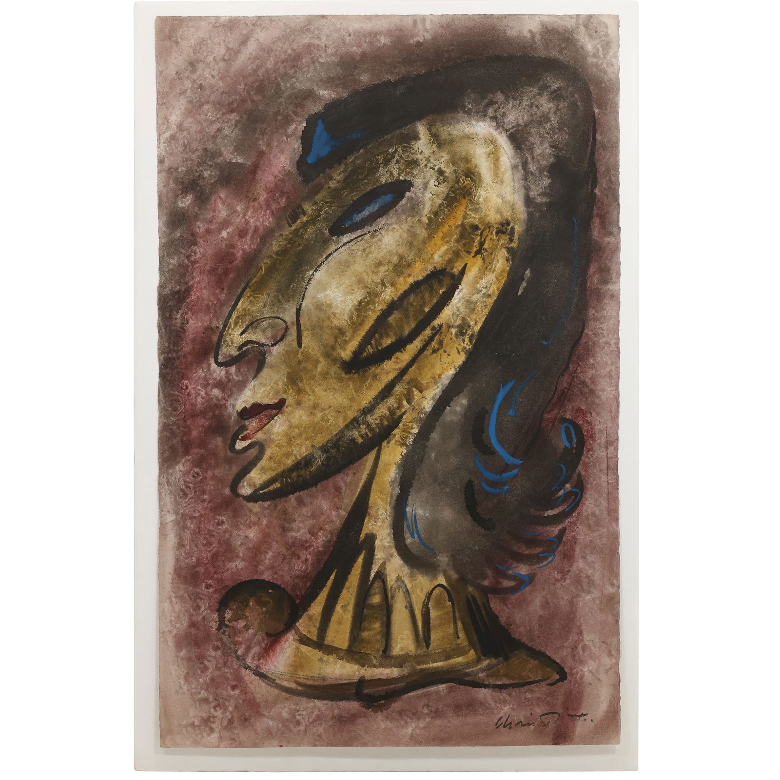 Chris Ritter (1906 - 1976 Kansas, Maine]) Abstract Modernism Portrait Watercolor Painting (1 of 13)