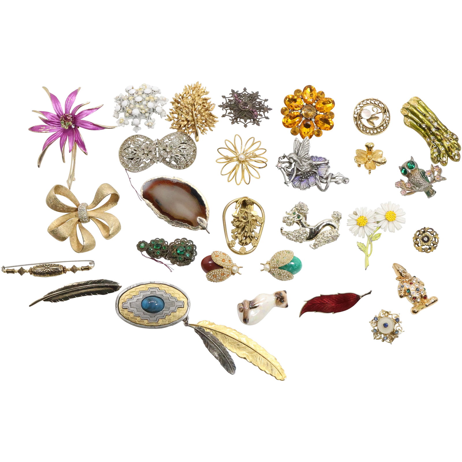 28 piece Assorted Vintage Costume Fashion Jewelry: Coro Owl on Branch Pin 1 5/8 in.; JJ Oval (1 of 20)