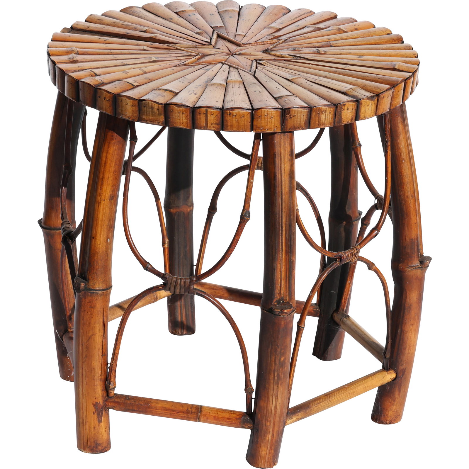 Round Bamboo Side Table Taboret Stand with Inlaid "Star" Top 18.5 in. x 18.5 in. , original finish (1 of 18)