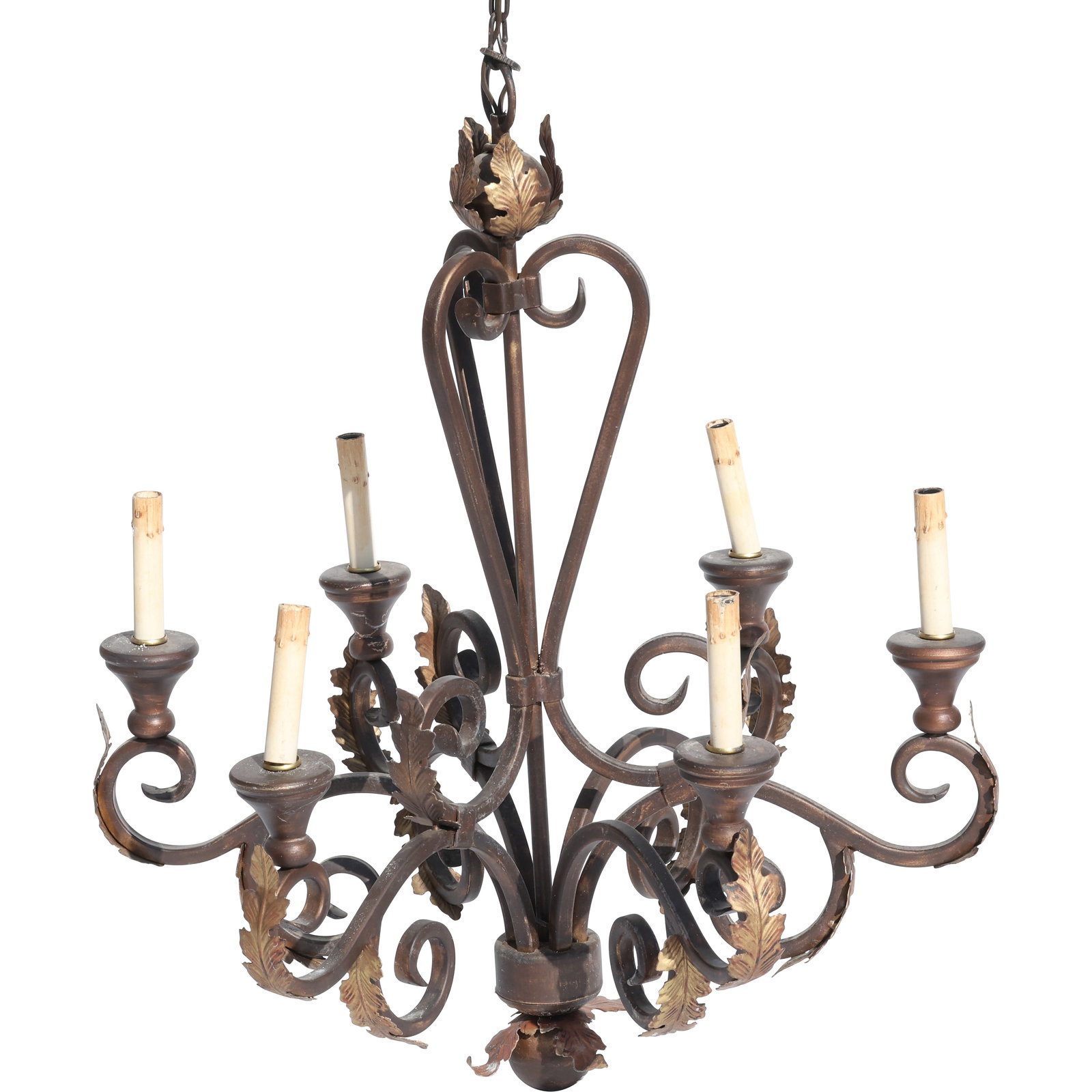Decorative Metal Hollywood Regency 6-Light Chandelier with Tole Leaves Decoration 25 in. dia. (1 of 15)