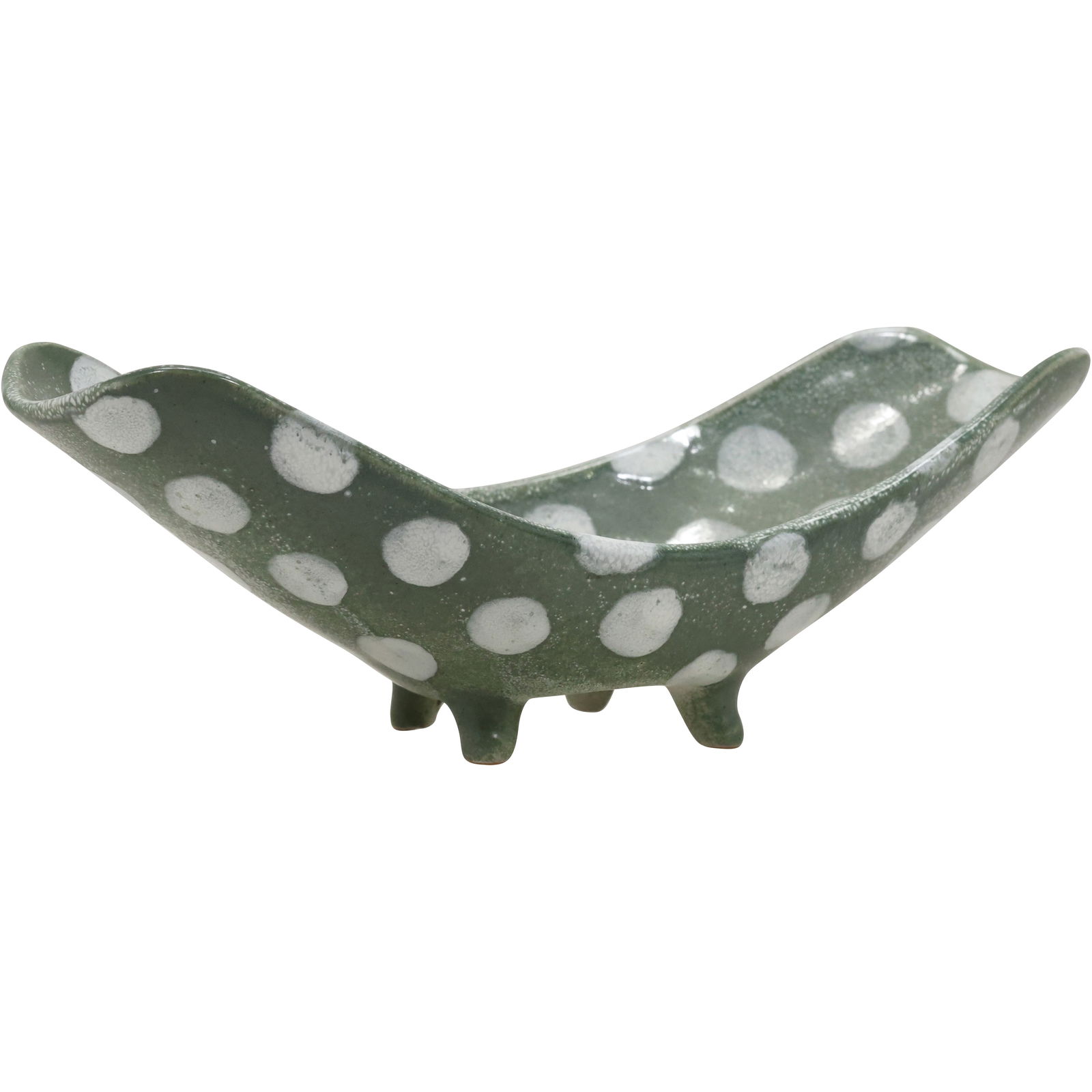 Mid-Century Modern Italian Ceramic Polka Dot Footed Center Bowl 12.5 in. length (1 of 13)