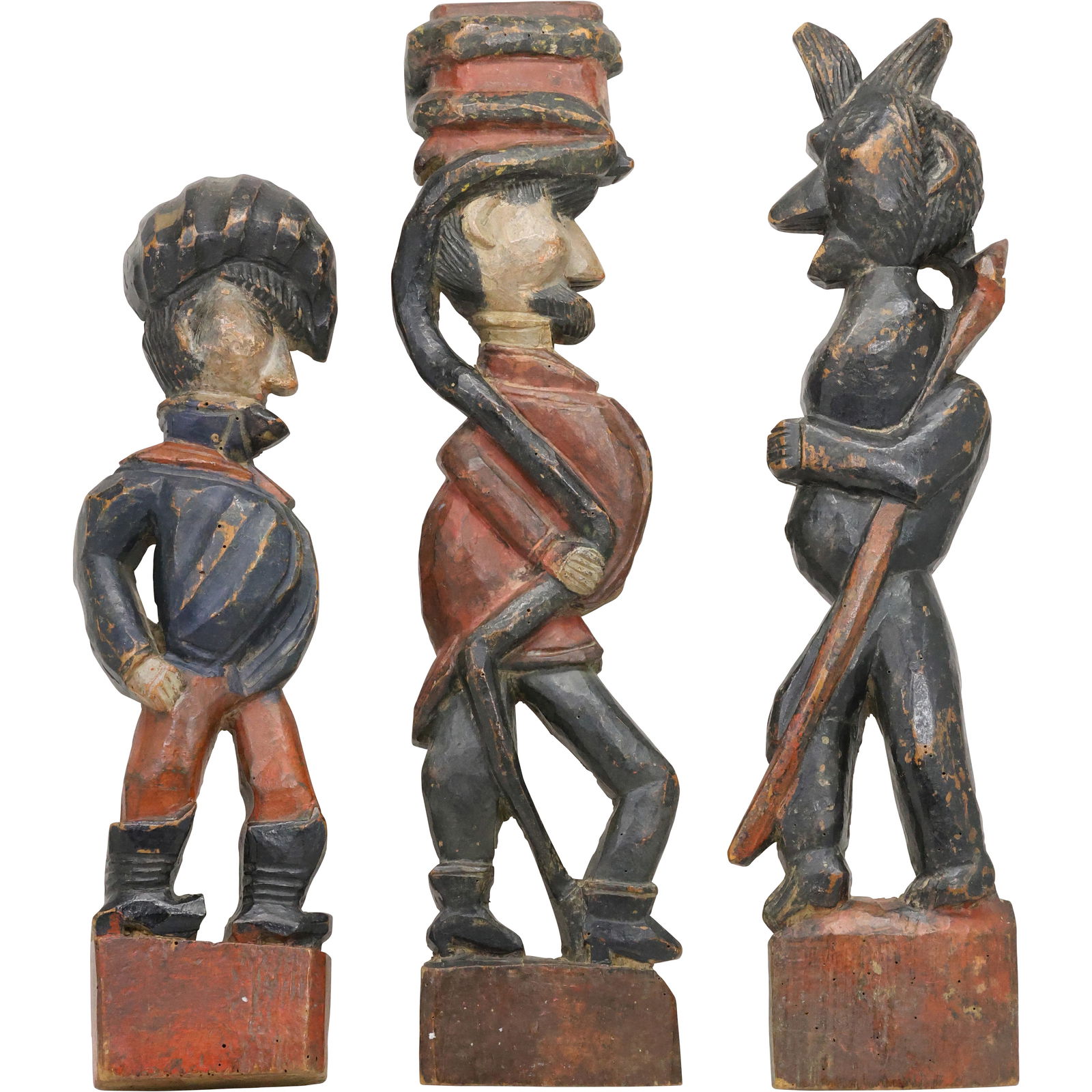 3 Assorted Carved Wood Russian Figures in Original Polychrome Paint Patina 19.5 in. - 22.5 in. (1 of 17)
