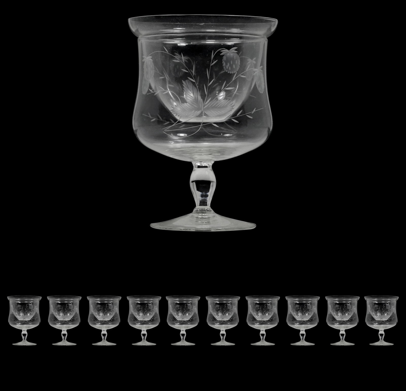 Set 10 Vintage Etched Crystal Glass 2-part Seafood/Shrimp Cocktail Glasses (1 of 15)