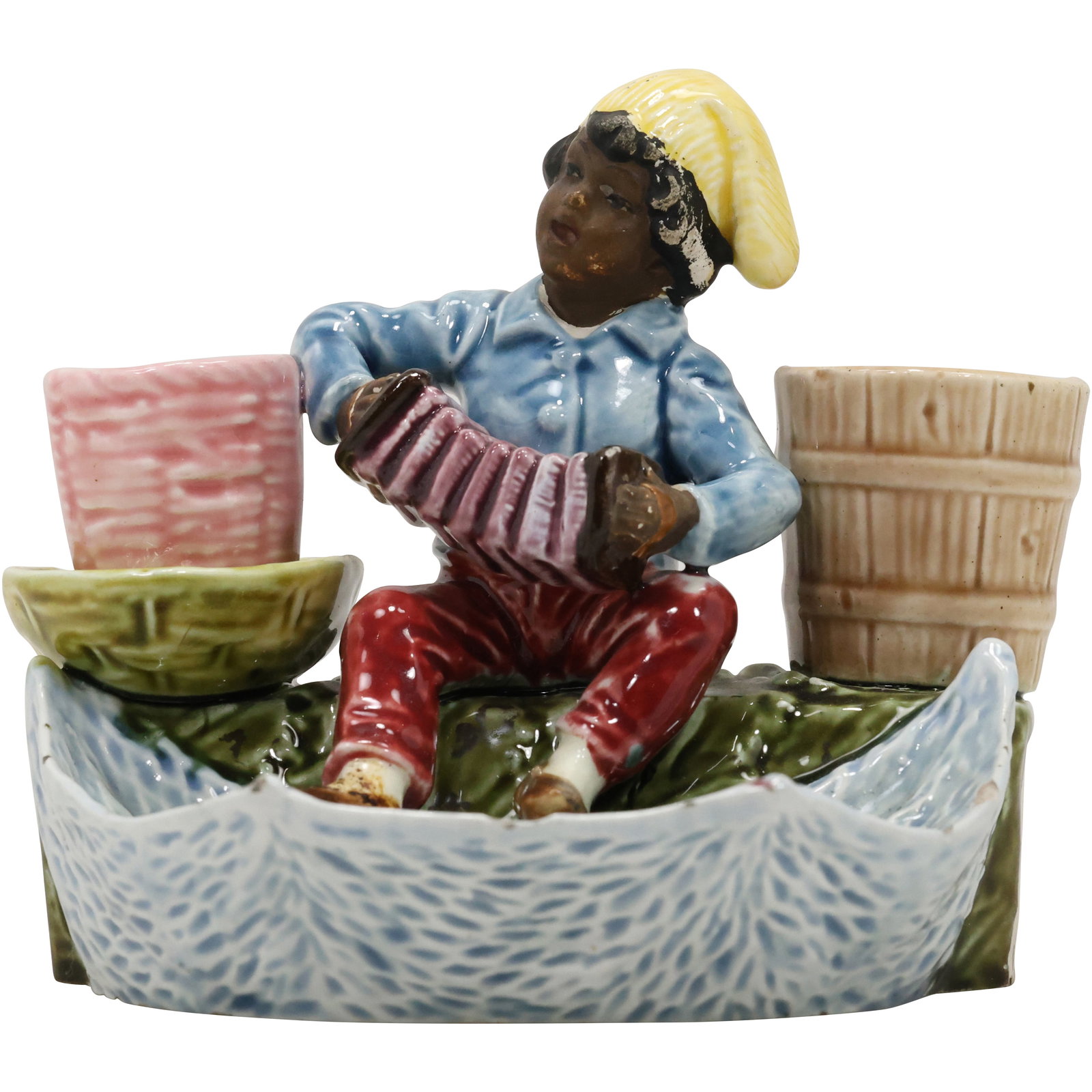 Black Americana Majolica Match Strike, Cigarette Holder and Ashtray, Boy With Accordian (1 of 14)
