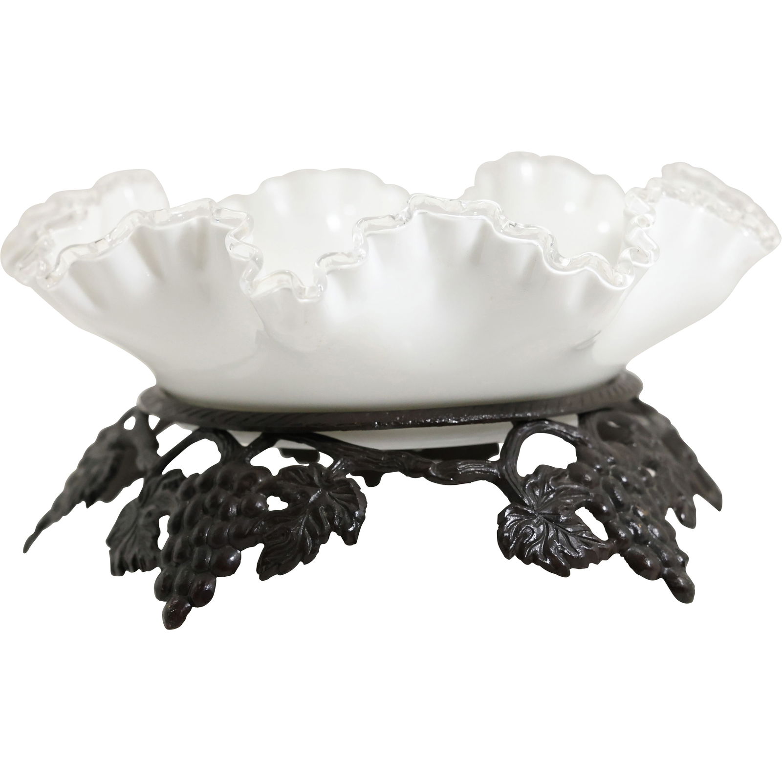 Fancy Victorian Silver Plate Base Centerpiece Bowl with White Cased Glass Inset Bowl 11 in. (1 of 11)