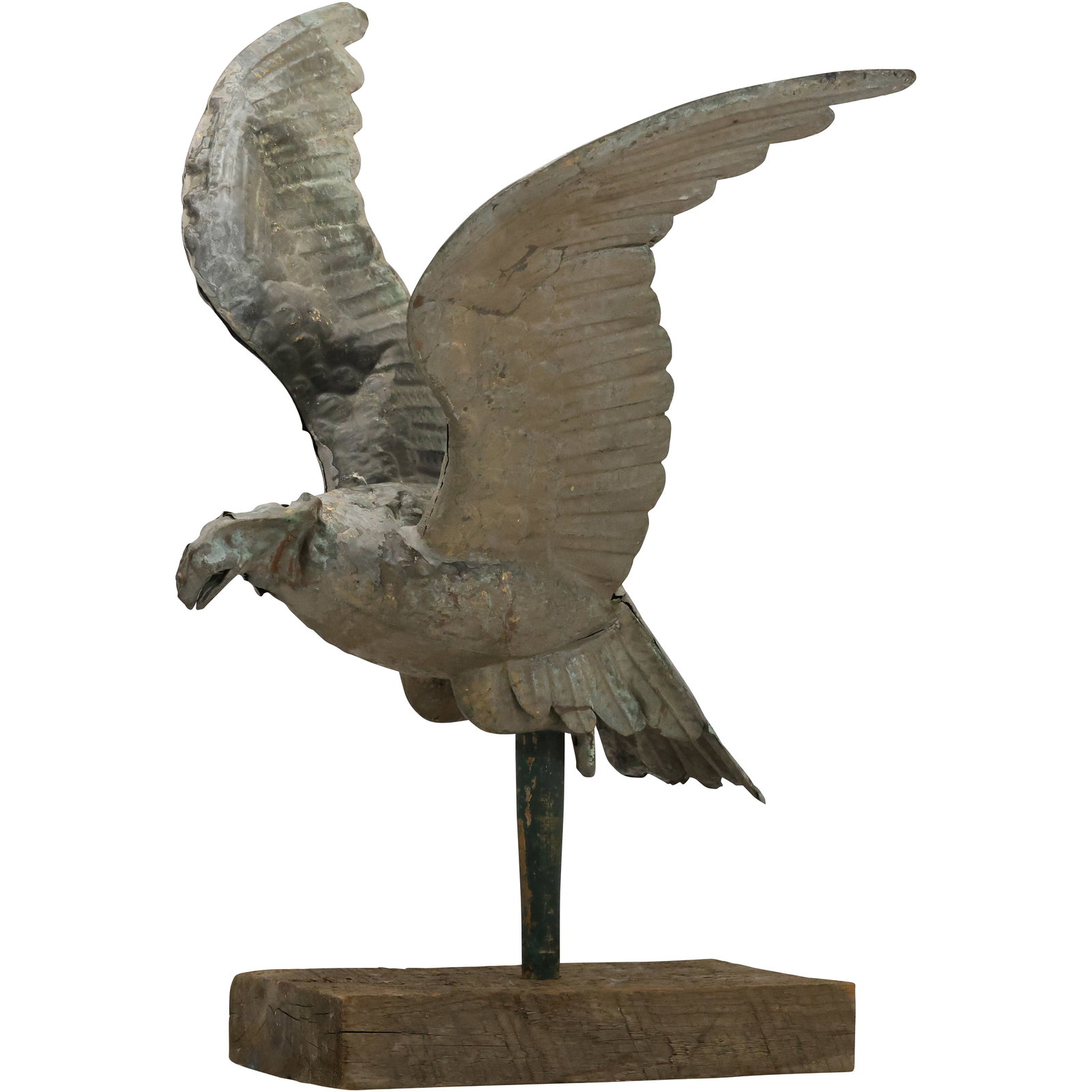 19th C FOLK ART Full Bodied Zinc "Flying Eagle" Weathervane Top on a Wood Display Stand (1 of 13)