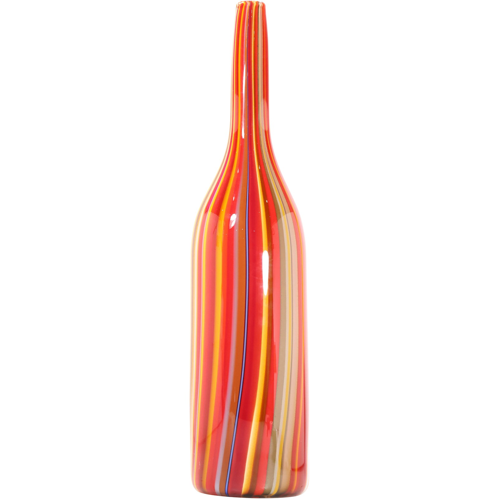Signed Vitrine 2003 Large Orange Multi Colored Stripes Studio Art Glass Vase 22 inches height (1 of 13)