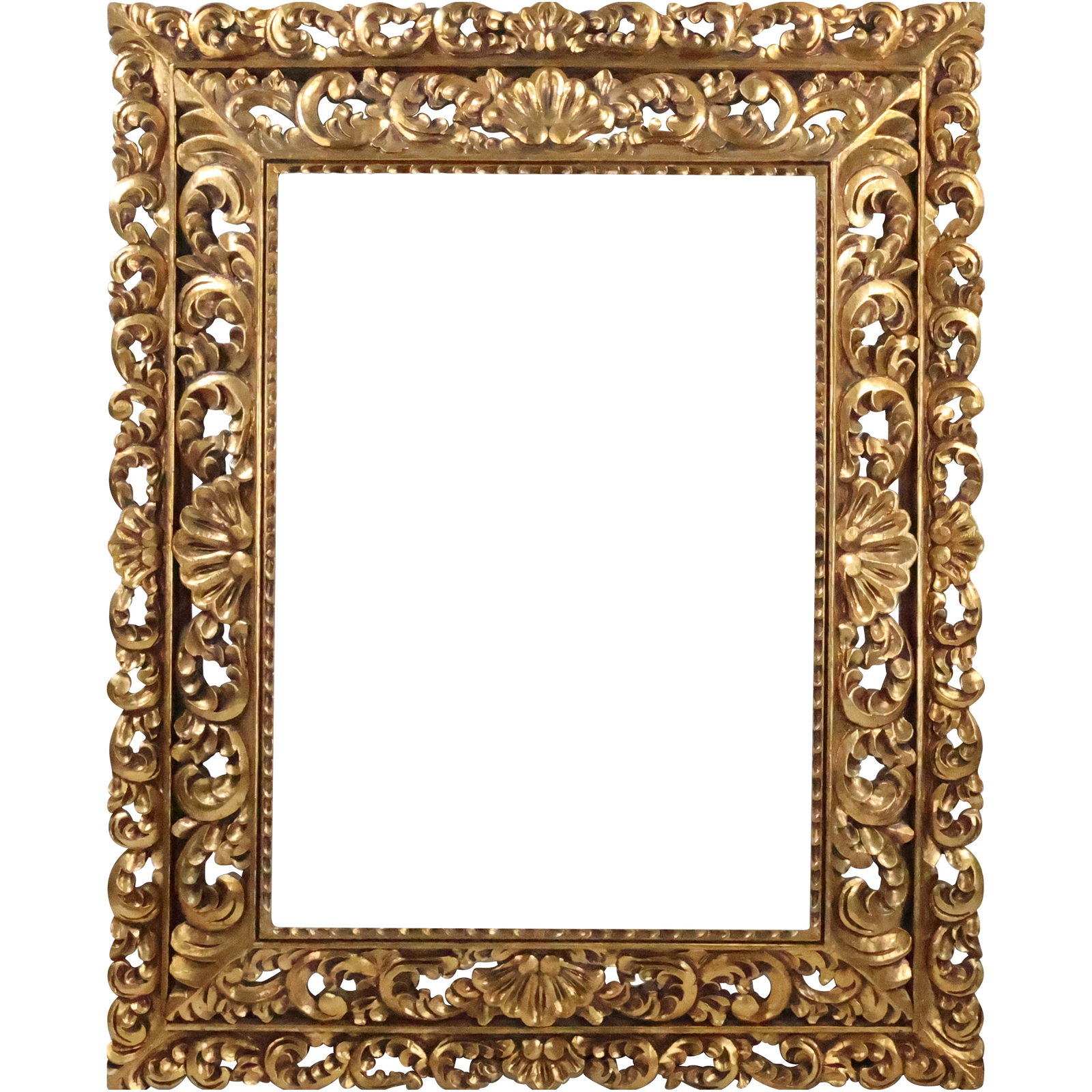 Antique Carved Wood and Gesso Reticulated Frame in Gold Gilt Finish: Antique Carved Wood and Gesso Reticulated Frame in Gold Gilt Finish size: 27.5 in. x 19.5 in. inside frame, 39.75 in. x 31.75 in.outside frame