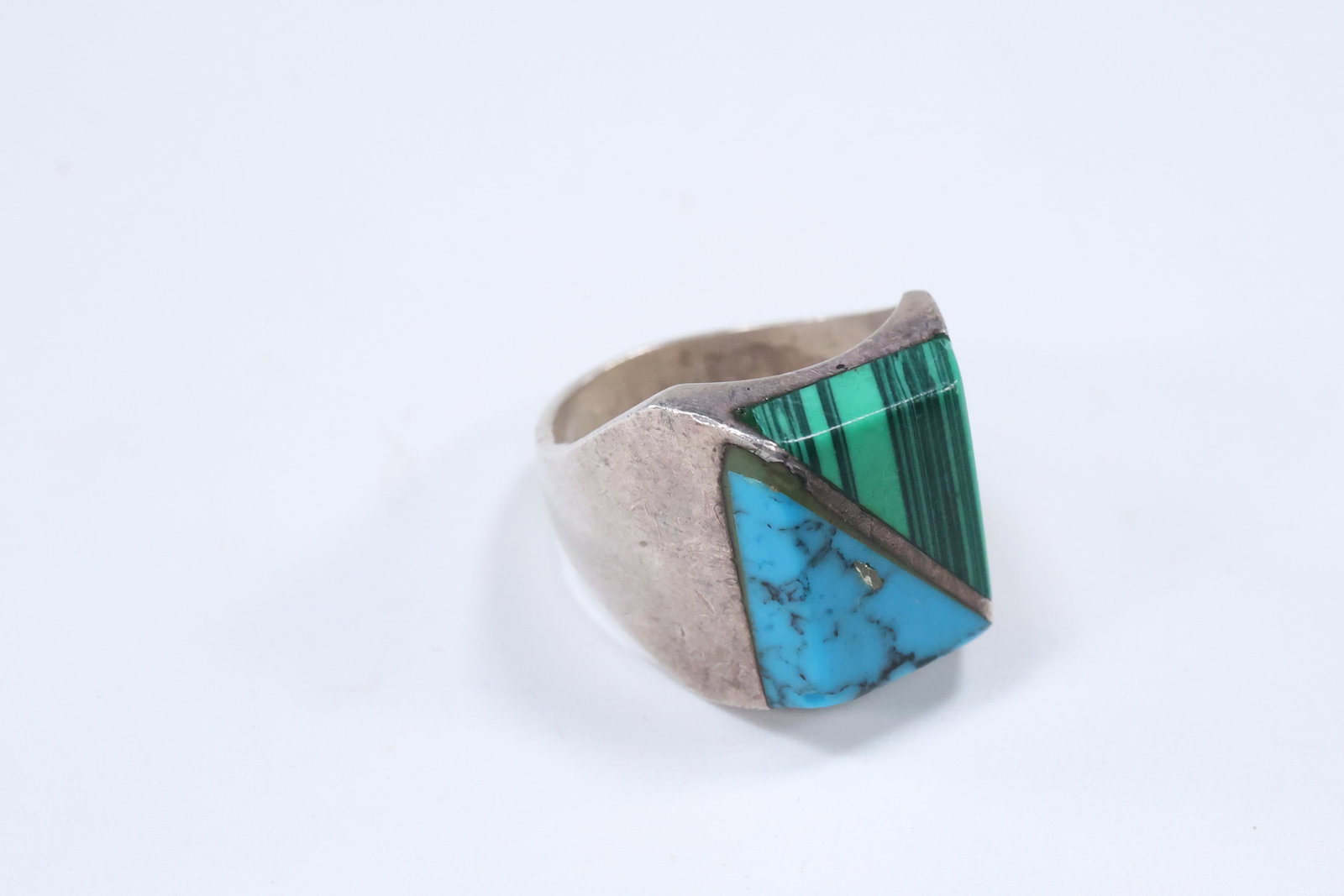 Native American Indian .925 Sterling Silver Zuni Inlaid Malachite & Turquoise Ring Size 10.5 (1 of 9)