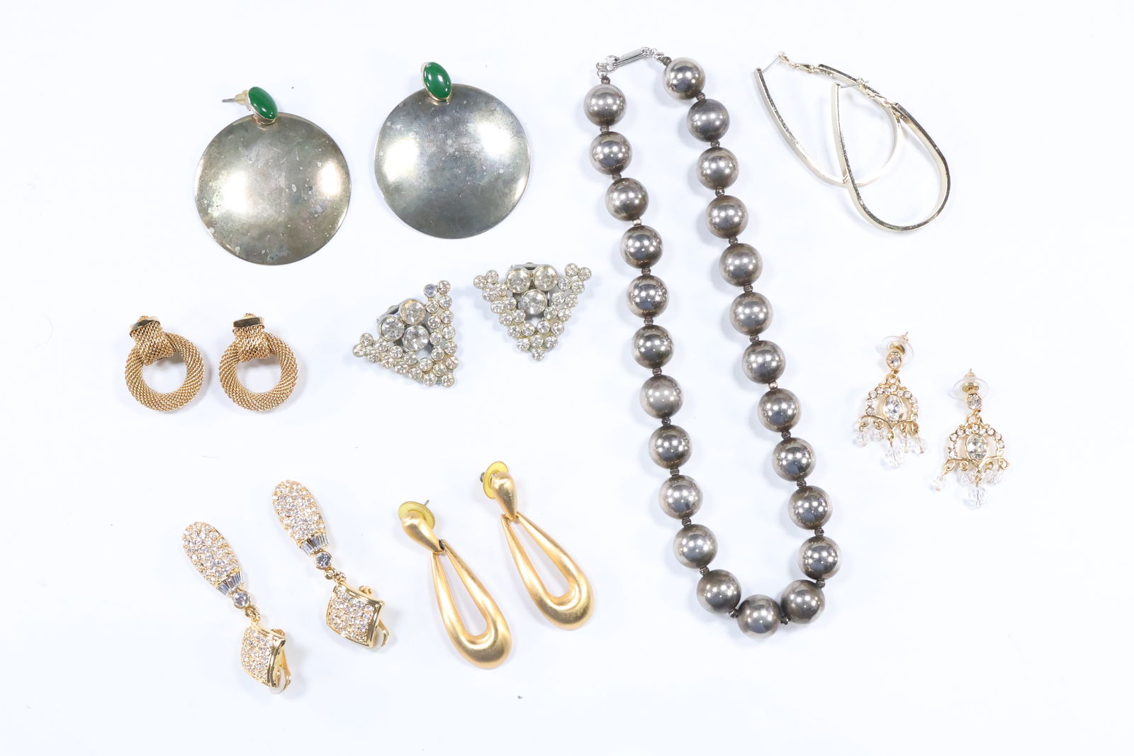 Estate Grouping Assorted Costume Jewelry: Silver Tone Ball Necklace; Silver Tone Disc Earrings; (1 of 17)