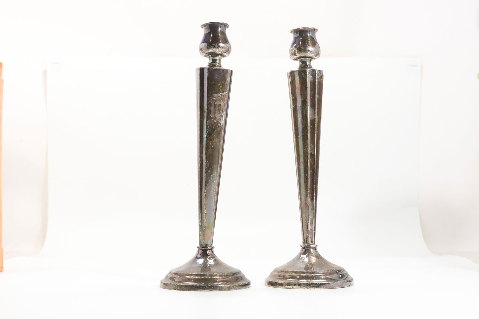 Pair WER Sterling Weighted with Steel Tube Tall Candlesticks 10 in. height x 3 1/4 in. wide base: Pair WER Sterling Weighted with Steel Tube Tall Candlesticks 10 in. height x 3 1/4 in. wide base