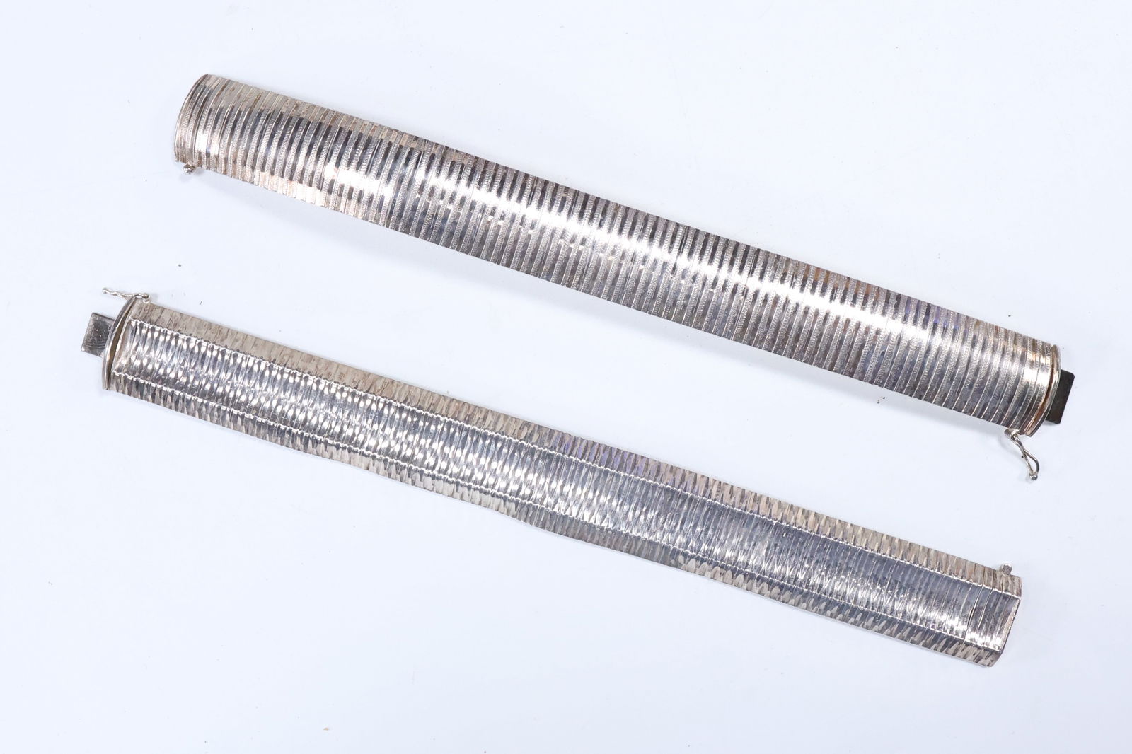 2 Sterling Silver Wide Band Bracelets weighs 56.3 grams, marked .925 Italy  / JCM Italy (1 of 13)