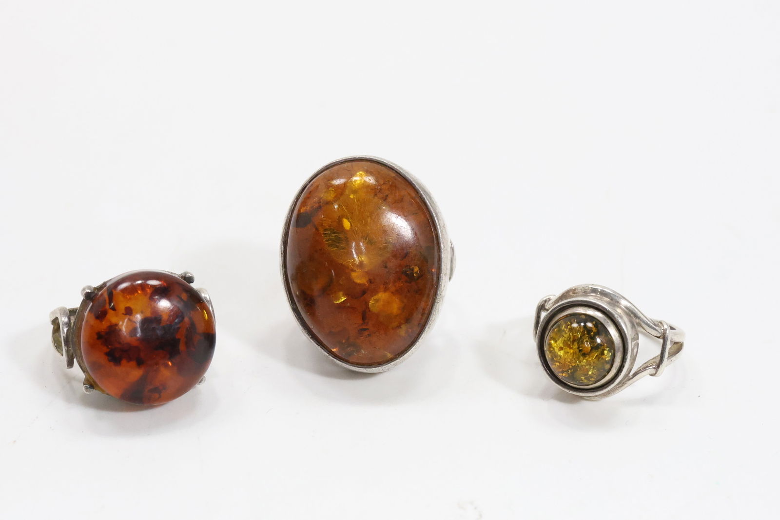 3 Sterling Silver Amber Rings: Large Amber Stone Sterling Frame Ring Size 7.75, 1 1/4 in. x 1 in.; (1 of 15)