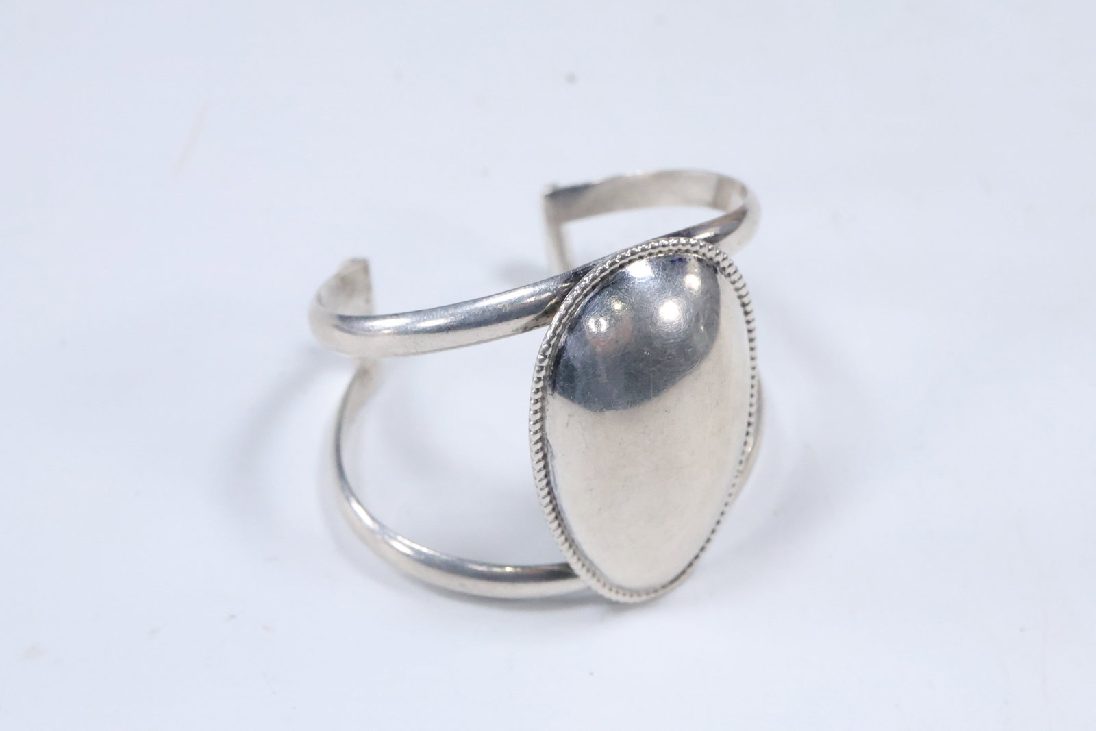 Sterling Silver OC Native American Indian Cuff Bracelet with Large Tear Shape Panel weighs 51 grams (1 of 13)
