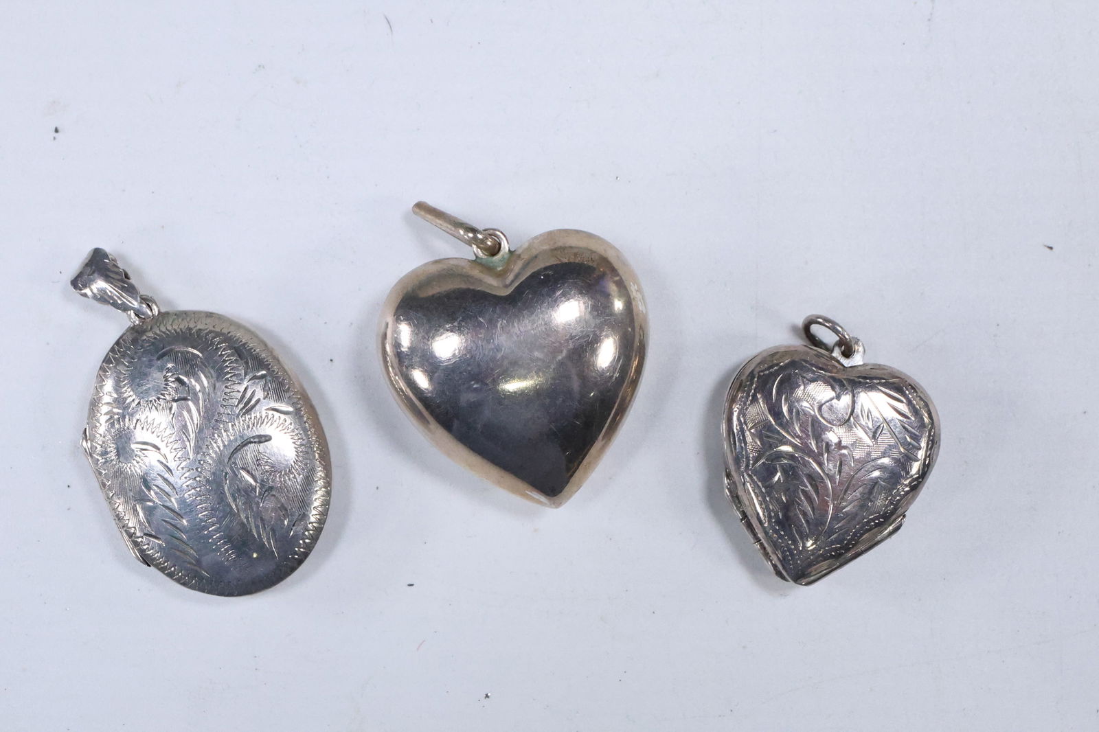 3 Assorted .925 Sterling Silver Lockets, weighs 35.2 grams, 2 Hearts, 1 Walnut (1 of 16)