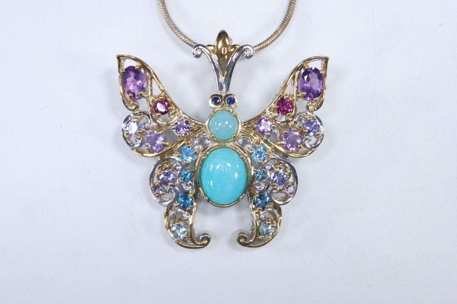 .925 Sterling Silver NH Michael Valitutti Quality Butterfly Pin / Pendant Blue Cabochon Body with (1 of 10)