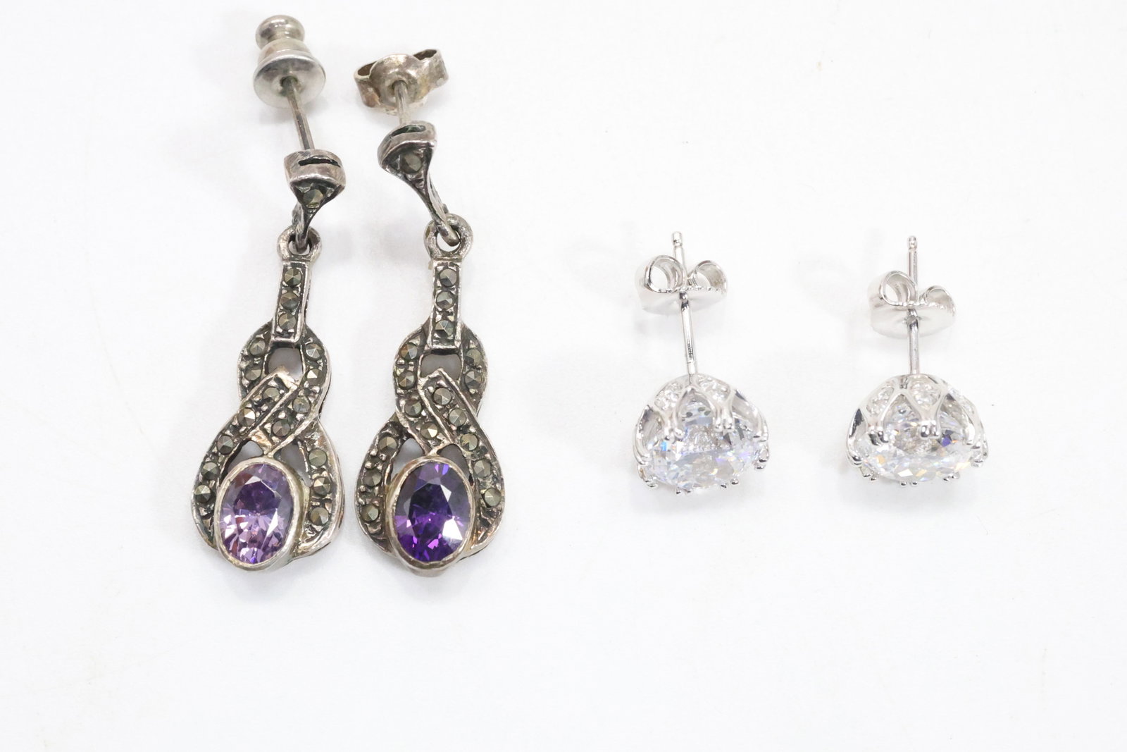 .925 Sterling Silver with Purple Amethyst & Marcasites Drop Earrings ; .925 Sterling Tacori Stunning (1 of 17)