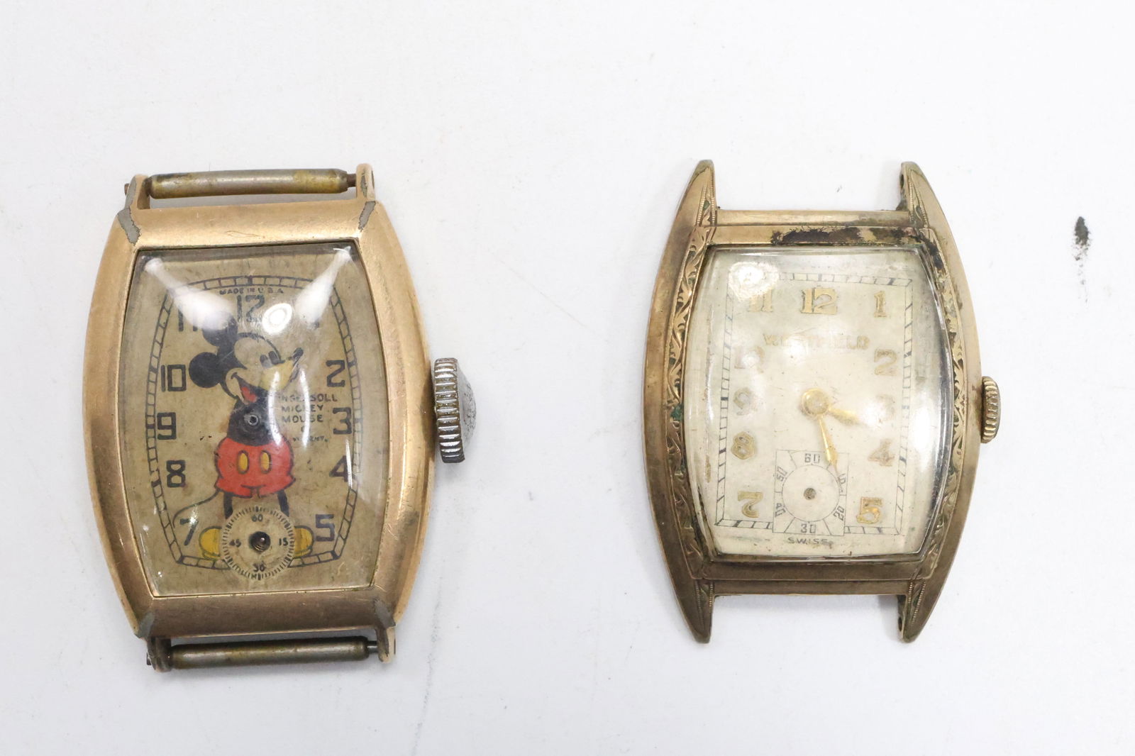 10K Rolled Gold Plate MICKEY MOUSE Tank Watch 1 1/2 in. x 1 in. ; Bulova 10K Rolled Gold Plate Bezel (1 of 8)