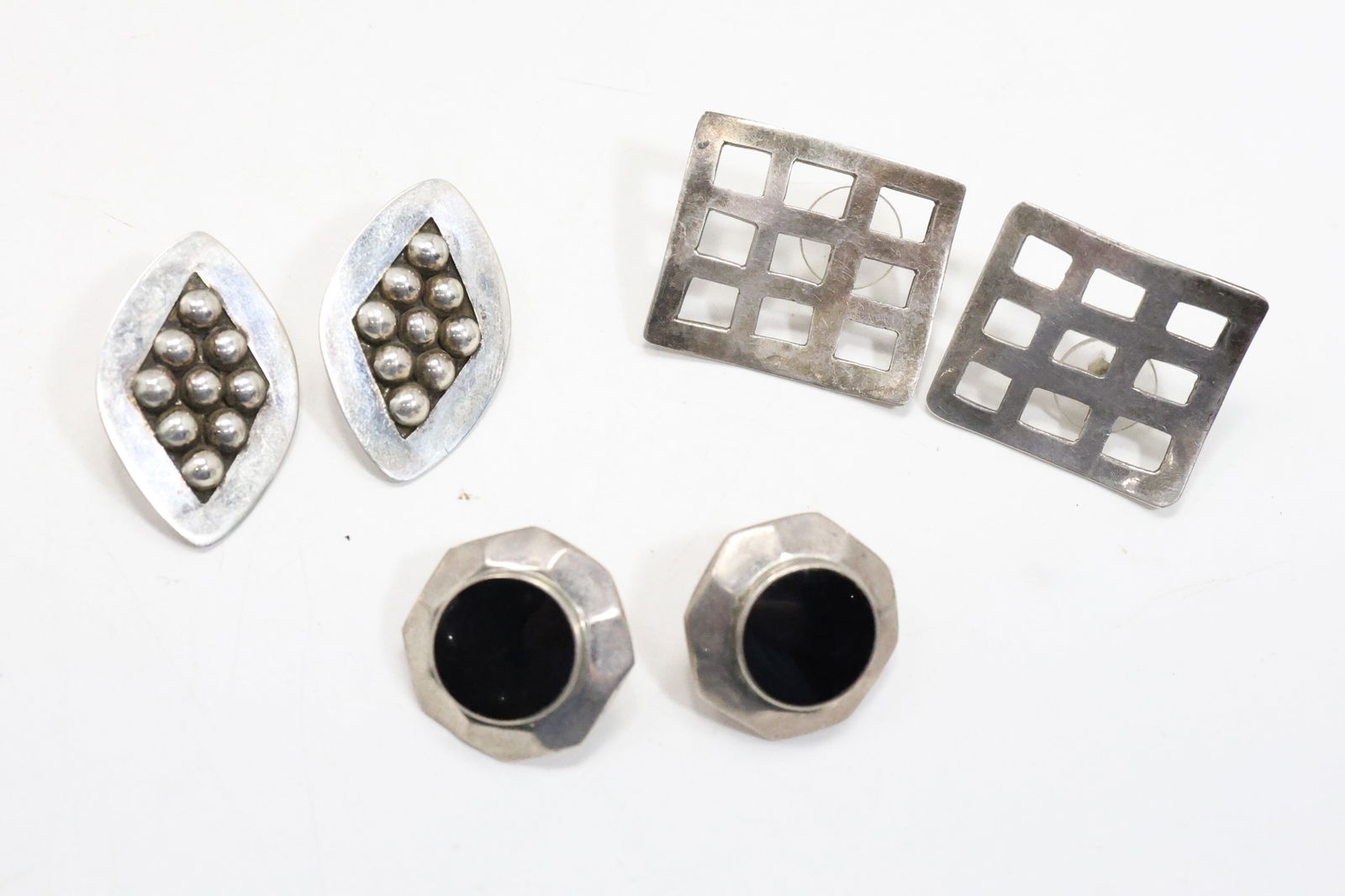 3 Assorted Pair Sterling Silver Earrings: Mexico TG-144 .925 Marquise Shape with Beading Pierced (1 of 10)