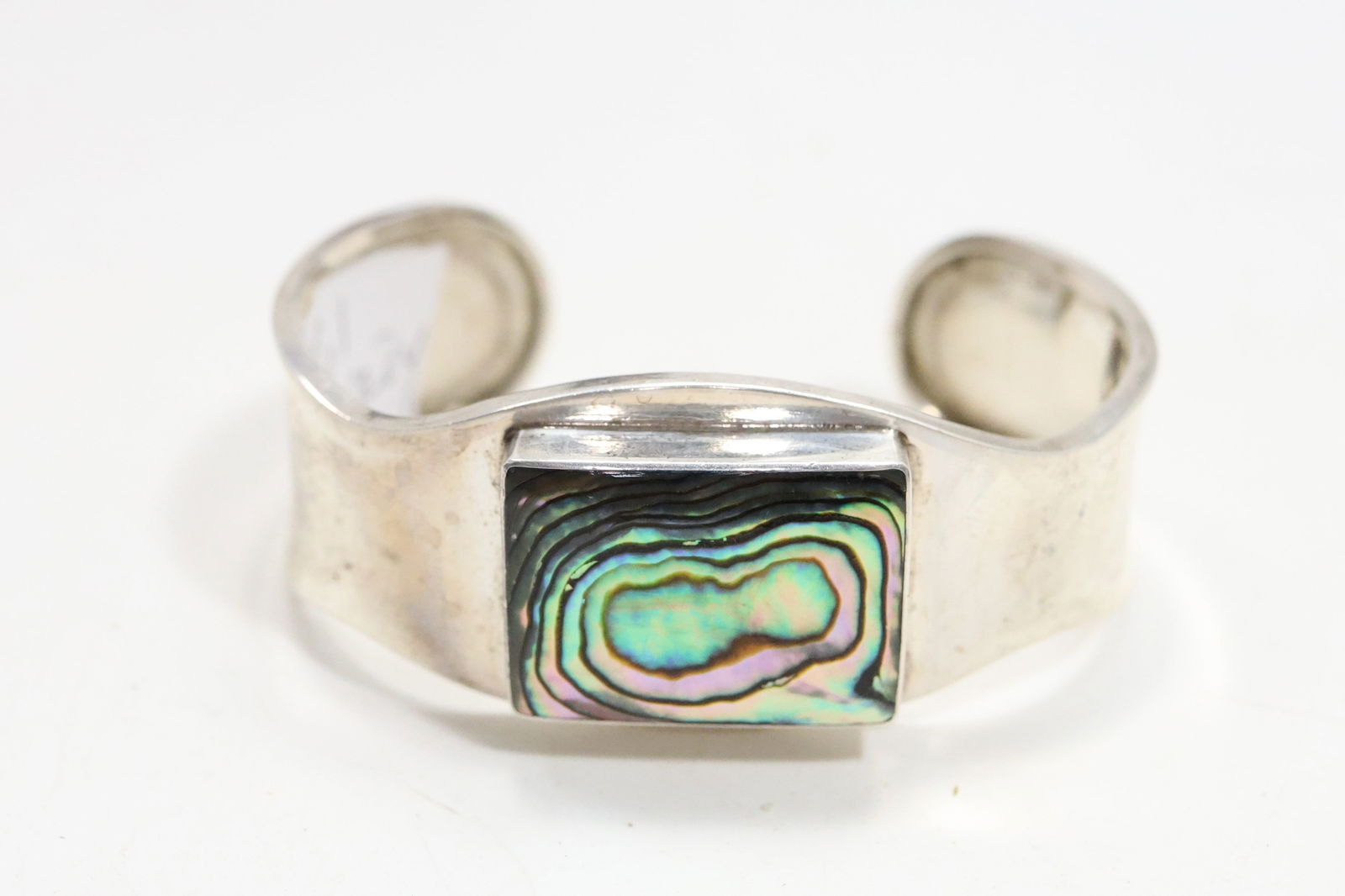 .925 Sterling Silver Mexico ATJ Sterling Silver Abalone Stone Cuff Bracelet, 35 grams total weight (1 of 12)