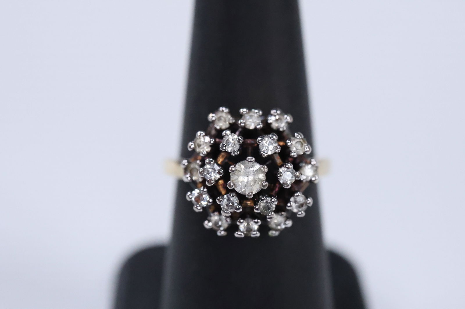 Sterling Silver with White Topaz Center Stone and Clear Spinels surrounding Cocktail Ring Size 6.5 (1 of 15)