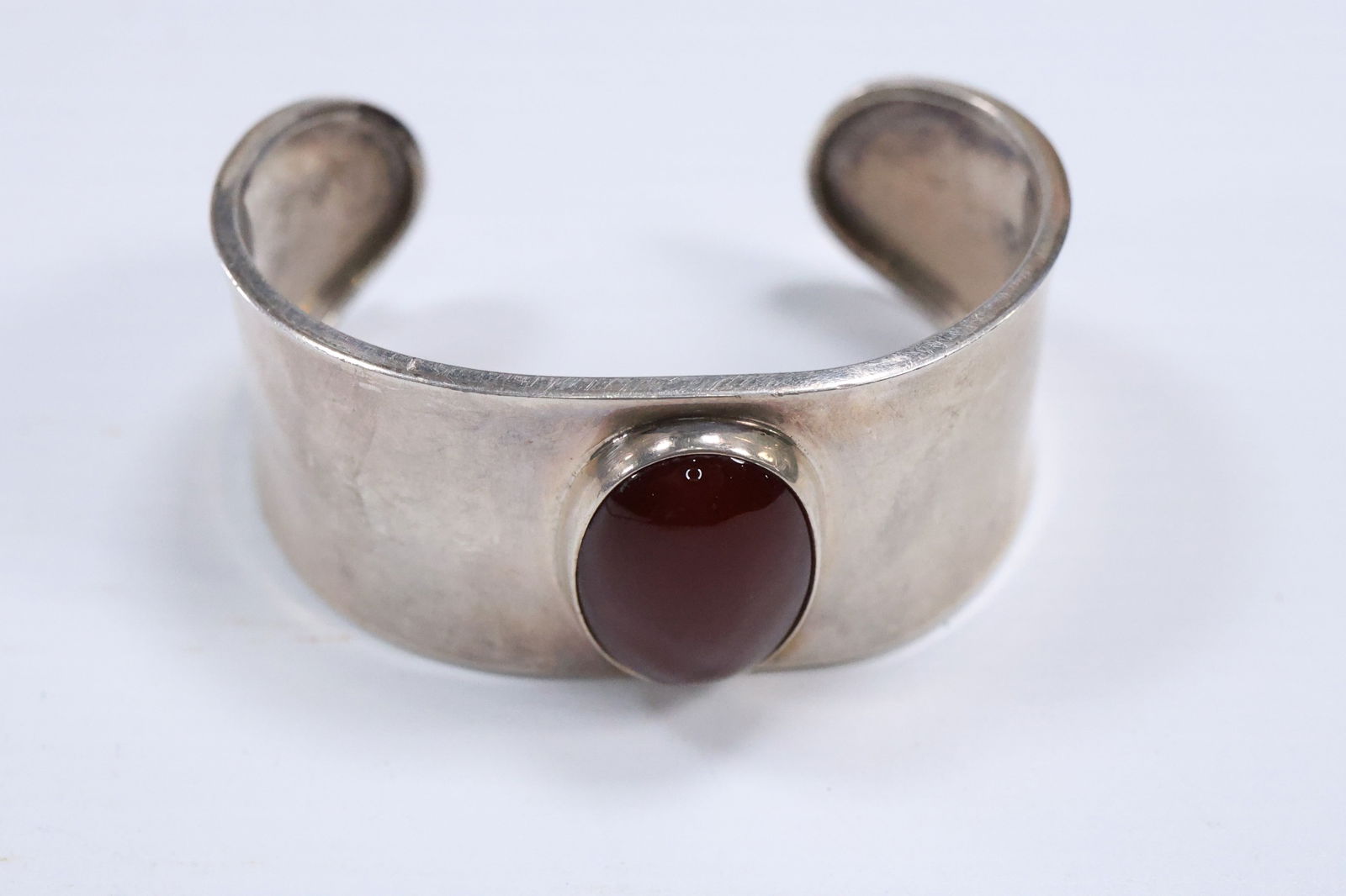 .925 Sterling Silver Mexico CII with Carnelian Stones Wide Cuff Bracelet 33.2 grams total weight (1 of 8)